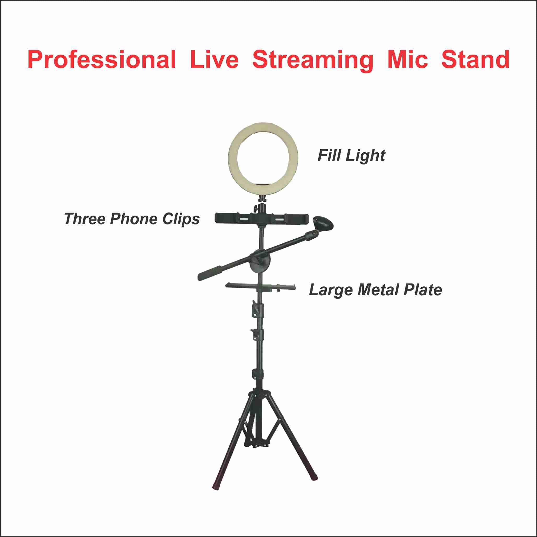 Professional Live Streaming Microphone Stand - Adjustable Boom Arm with Heavy Duty Base for Podcasting, Gaming & YouTube Recording - Perfect for Home Studios & Content Creators