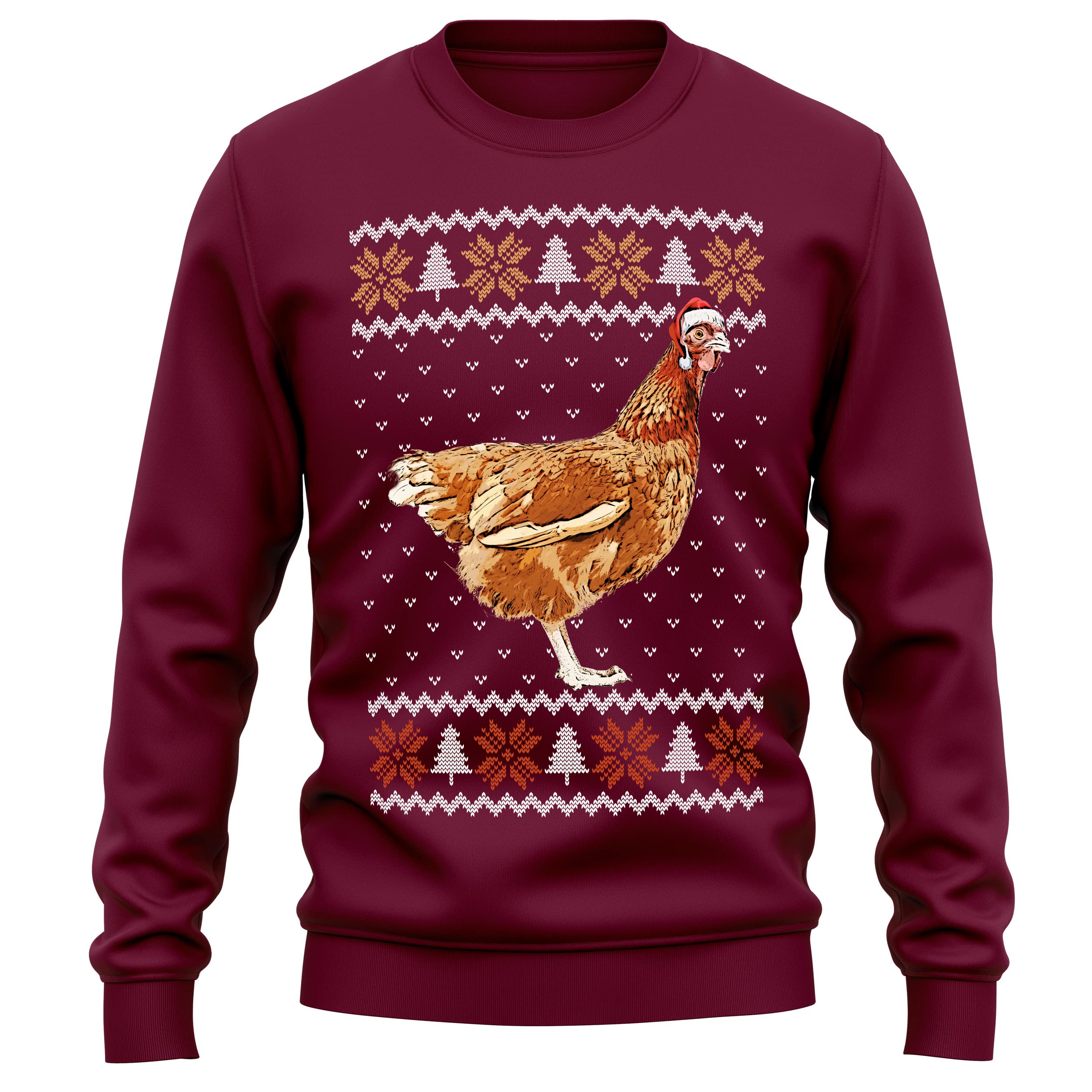 Purple Print House Christmas Chicken Sweatshirt for Adults - Funny Farm Animal Holiday Sweater Jumper Gift for Men & Women - Perfect for Christmas Parties, Farm-Themed Events & Cozy Winter Outfits
