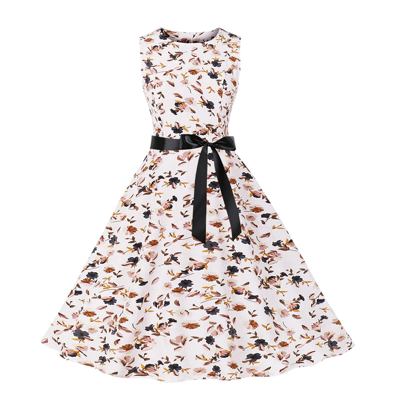 Vintage Floral Tea Dress for Women - 1950s Swing Prom Party Cocktail Dress Sleeveless A-Line Casual Summer Dress | Perfect for Garden Parties, Date Nights & Retro Events