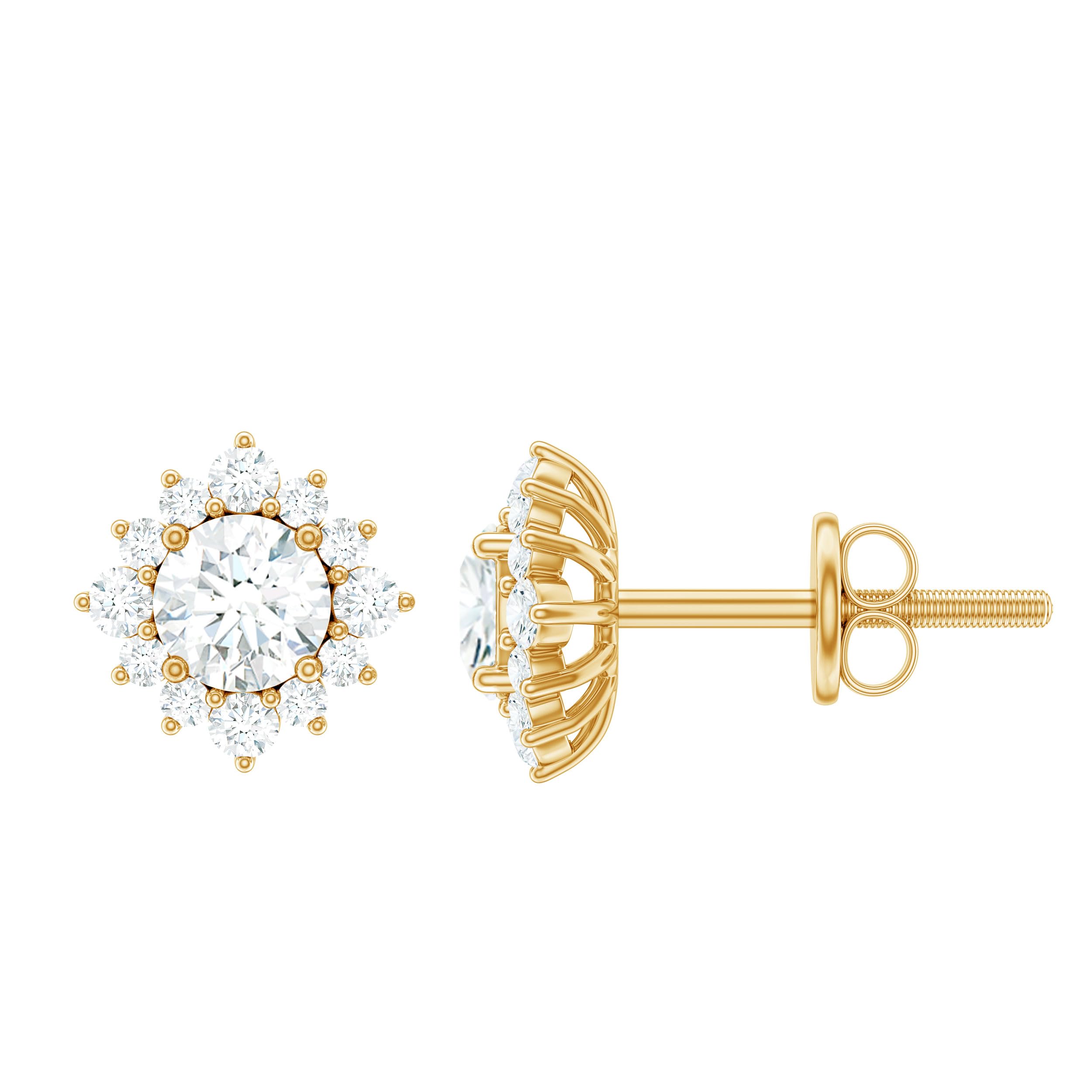 Certified Moissanite Diamond Halo Earrings - D-Vs1 Quality Stud Earrings with Jewelry Box - Perfect for Weddings, Anniversaries & Special Occasions