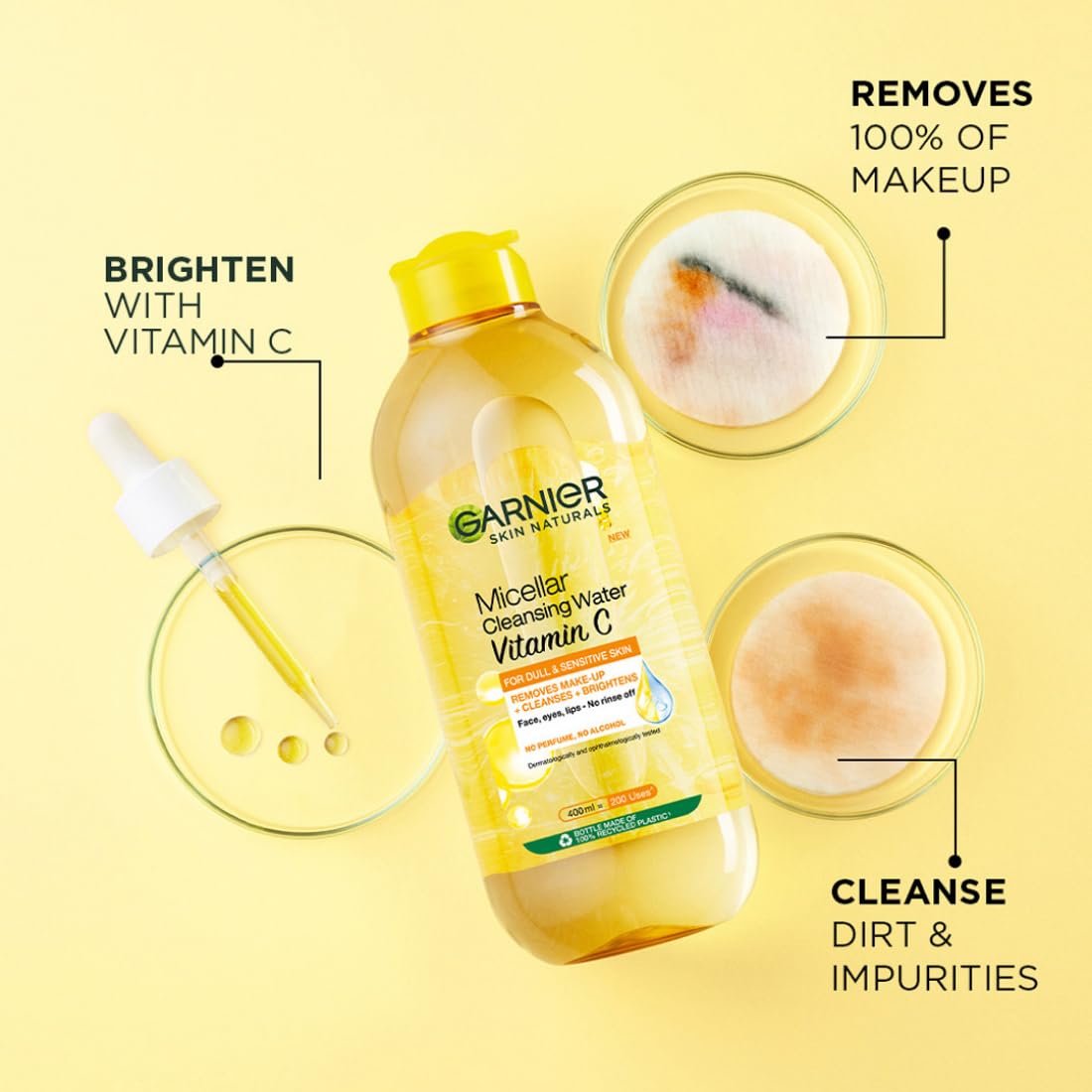 Garnier Skin Naturals Cleansing & Brightening Micellar Water with Vitamin C, 125 ml - Gentle Makeup Remover for Daily Skincare Routine