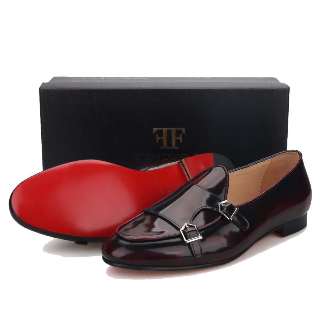 FERUCCI Men's Brown Leather Double Monk Strap Loafers - Comfortable Dress Shoes for Wedding, Prom, Business & Casual Wear