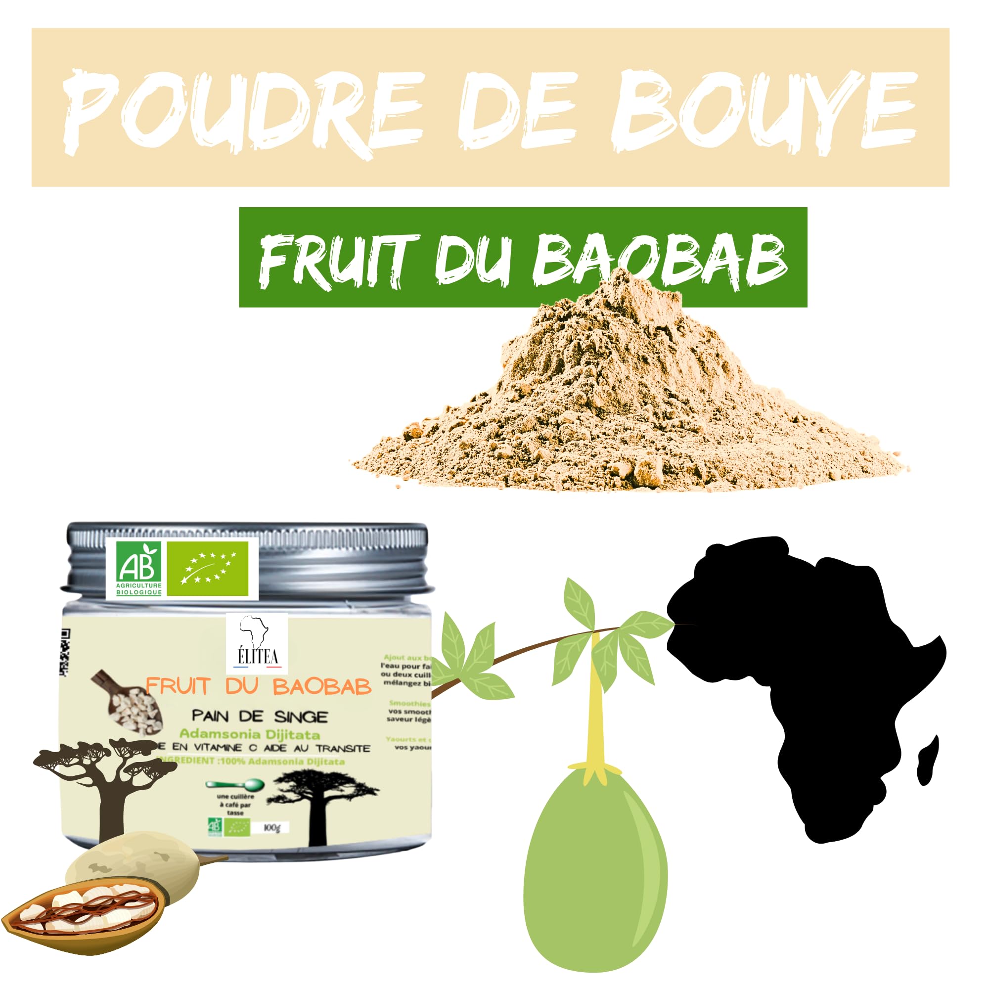 Organic Baobab Fruit Powder (Adansonia Digitata) - 100g | Superfood Rich in Vitamin C & Antioxidants | Natural Energy Booster for Smoothies, Baking & Healthy Recipes