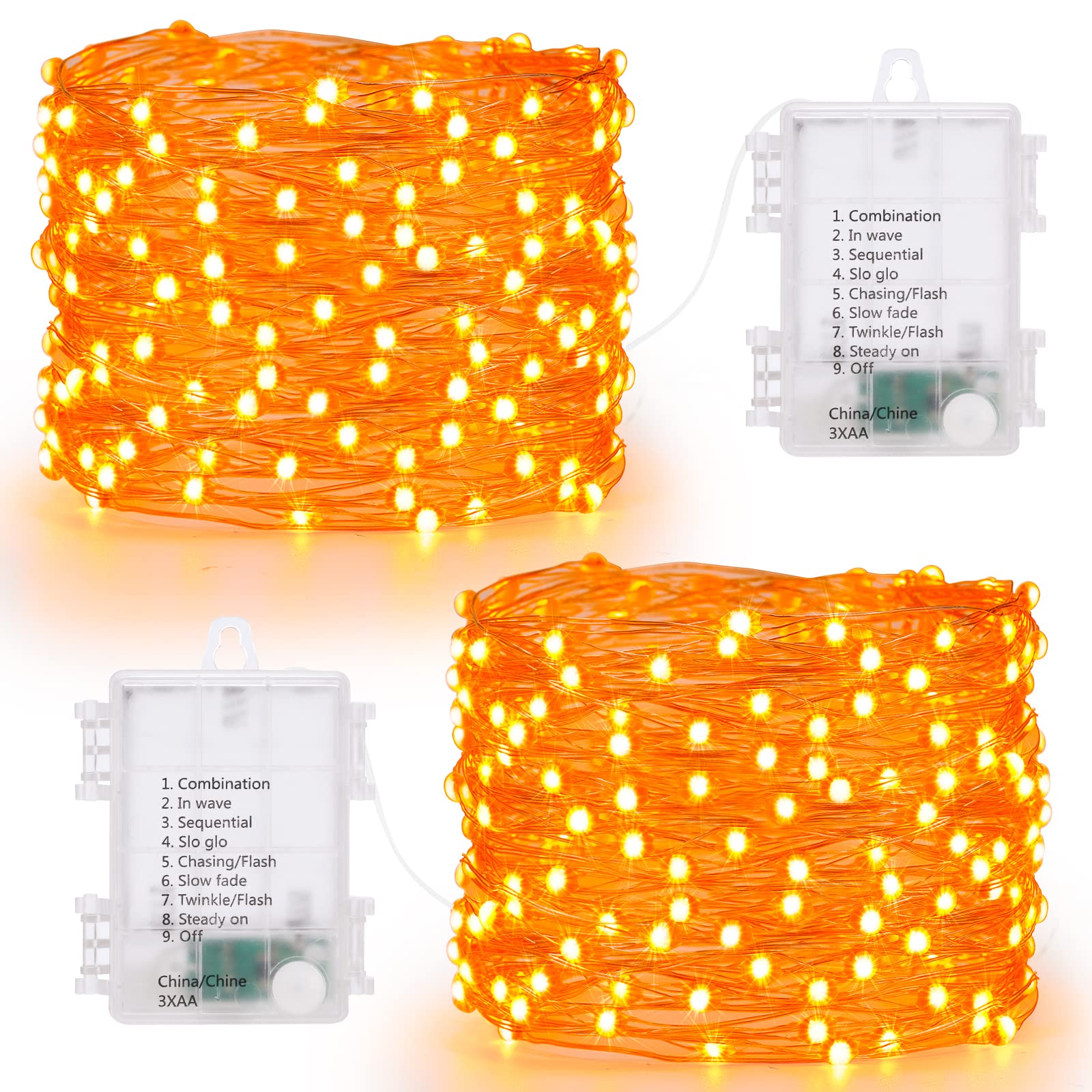 Joomer 50 LED Orange Halloween String Lights - 17.59ft Battery Operated Waterproof Fairy Lights with 8 Lighting Modes for Outdoor Haunted House Decorations, Party, Garden, Porch and Yard Halloween Decor