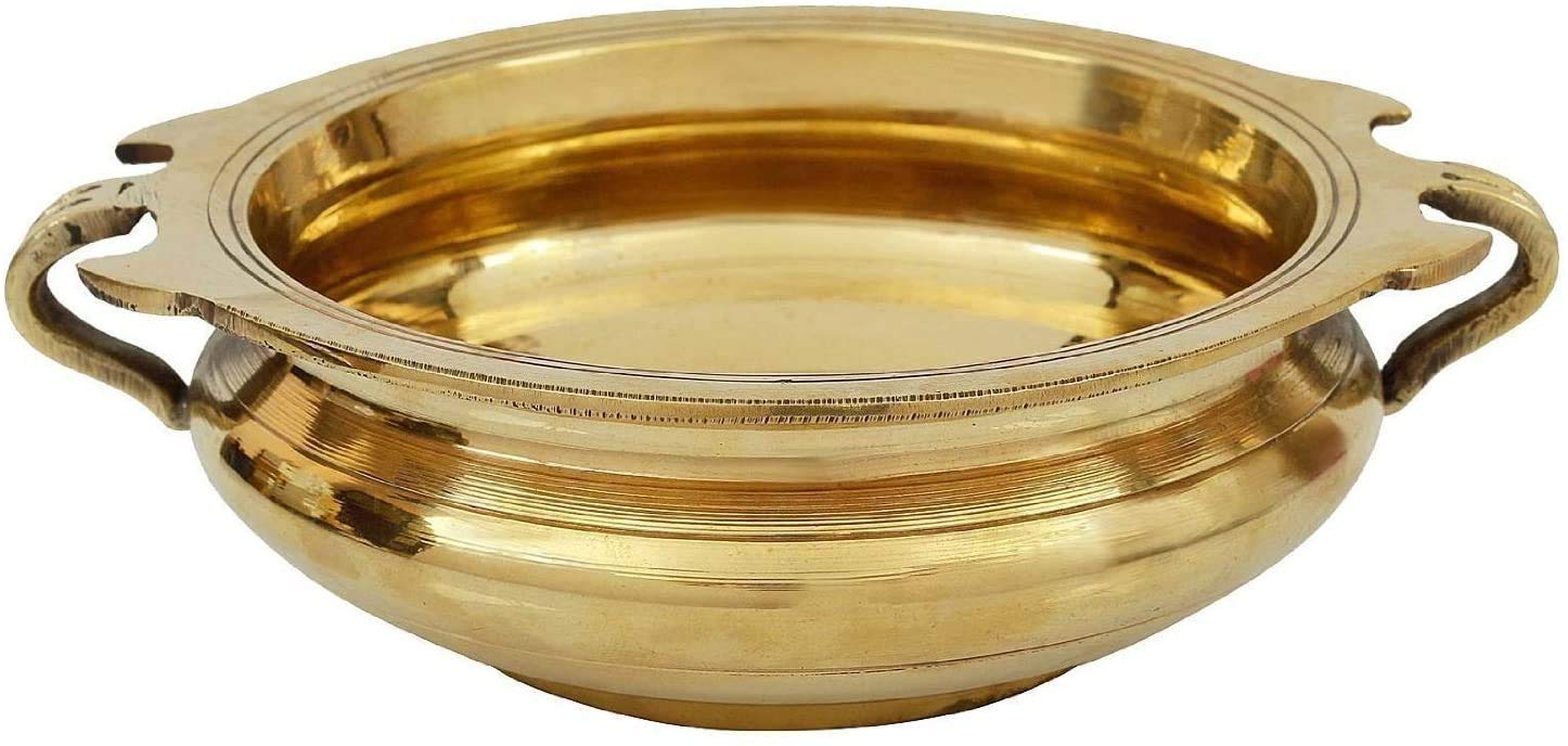 8-Inch Golden Traditional Brass Urli for Home & Office Decoration - Floral Arrangement, Candle Holder, Pooja Room Showpiece - Perfect for Reception, Living Room, and Spiritual Spaces