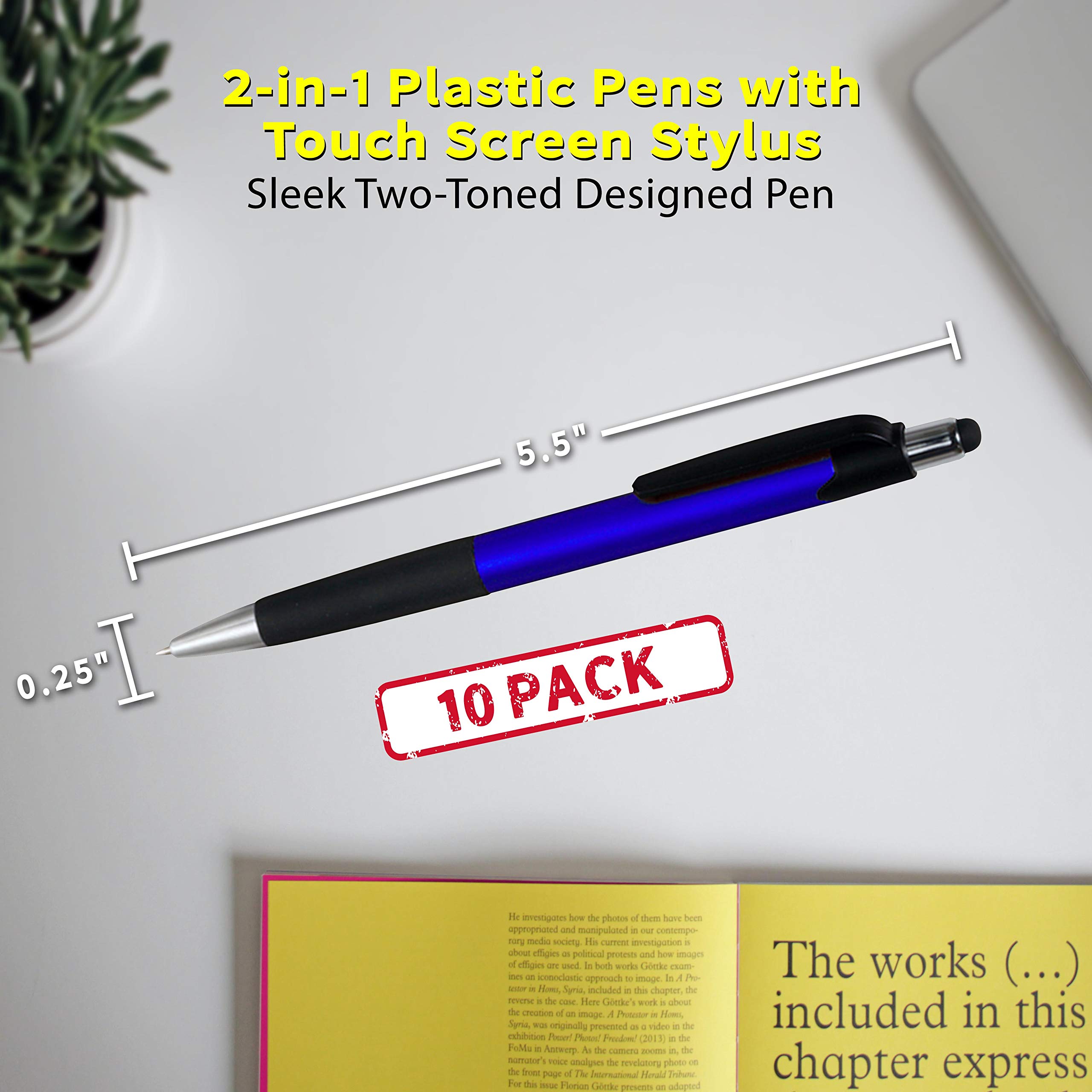 10 Pack Touch Screen Stylus Pens - Metallic Blue Plastic Pens for iPad, Tablet & Smartphone - Perfect for Note Taking, Drawing & Digital Signatures