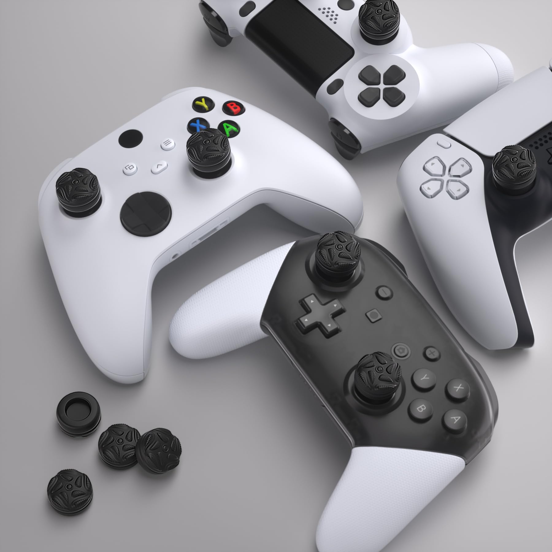 PlayVital Thumb Grip Caps for PS5/PS4/Xbox Series X|S/Xbox One/Elite Series 2/Nintendo Switch Pro Controller - Black - Ergonomic Joystick Covers for Enhanced Gaming Comfort & Precision (Perfect for FPS, Racing & Long Gaming Sessions)