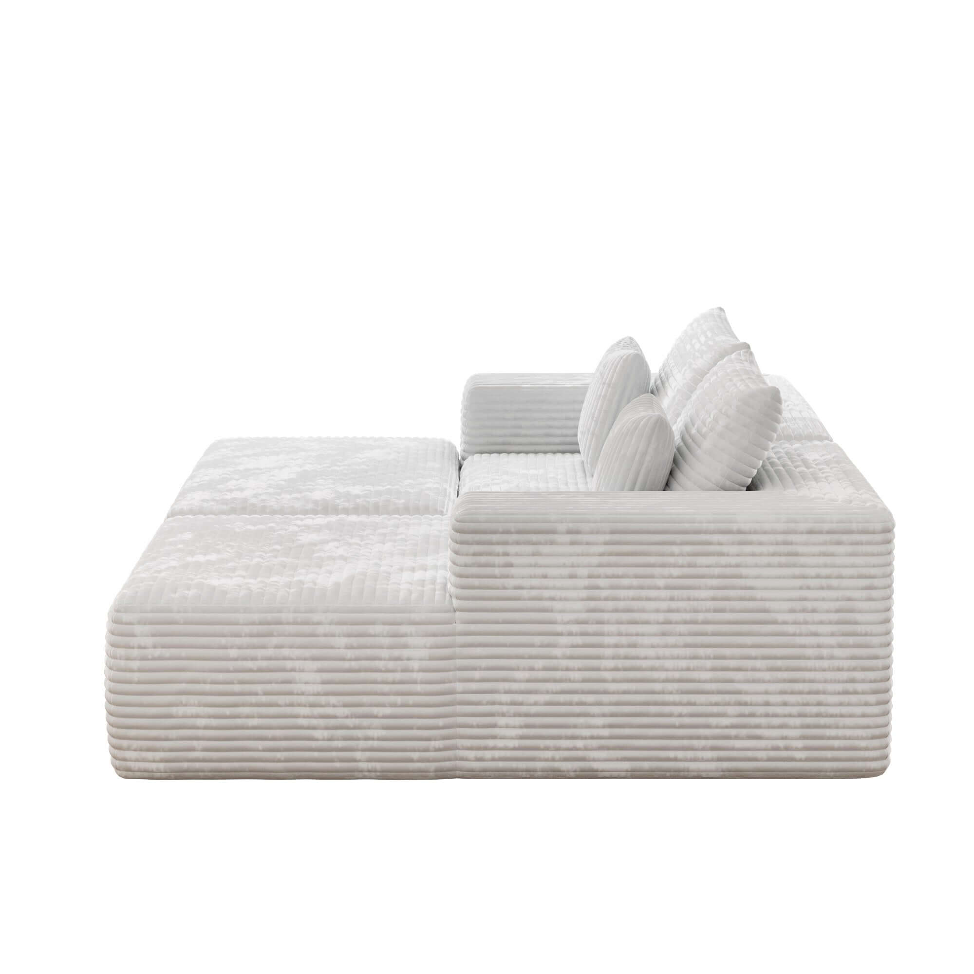 L-Shaped Beige Corduroy Sofa with Ottoman - Modern Comfortable Sectional Couch for Living Room, Lounge & Small Spaces