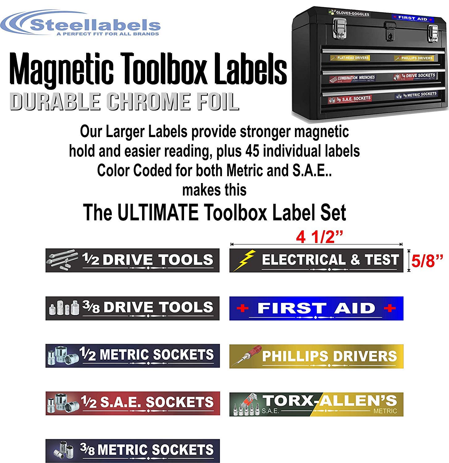 Ultimate Magnetic Tool Box Organizer Labels - Blue Edition | Organize Steel Tool Chests, Drawers & Cabinets Easily | Fits Craftsman, Snap-on, Mac, Matco & Cornwell | Perfect for Garage, Workshop & DIY Projects