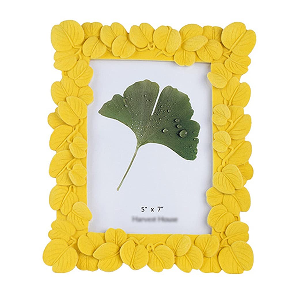 Resin Flocking Leaf Photo Frame 5x7 in - Yellow for Home & Desktop Decor