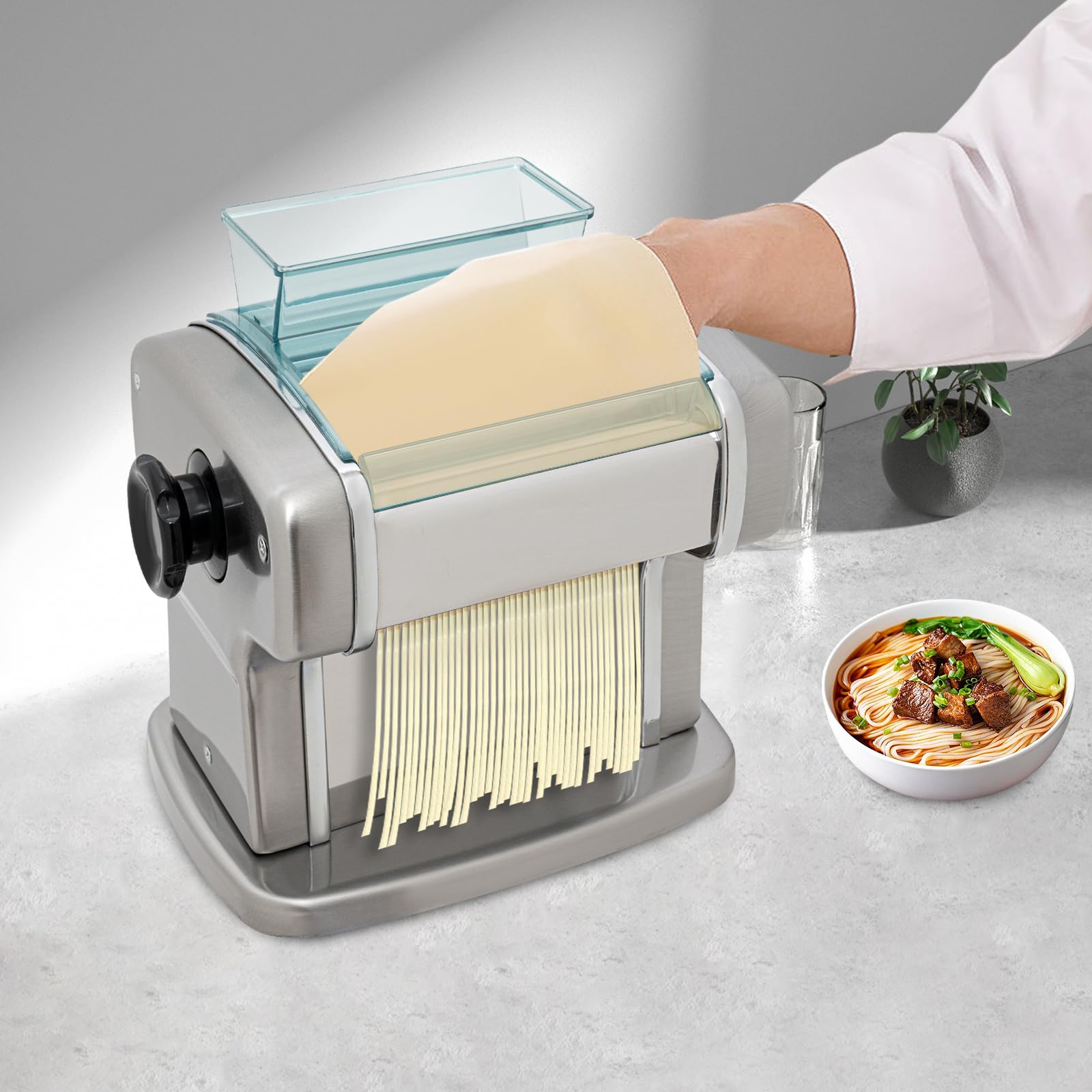 Electric Pasta Maker Machine - 9 Adjustable Thickness Settings for Homemade Pasta, Dumpling Wrappers & Italian Noodles (Spaghetti, Fettuccini, Lasagna) | Includes Cleaning Brush & Non-Slip Pads | Perfect for Italian Cuisine Lovers, Home Chefs & Family Cooking Activities