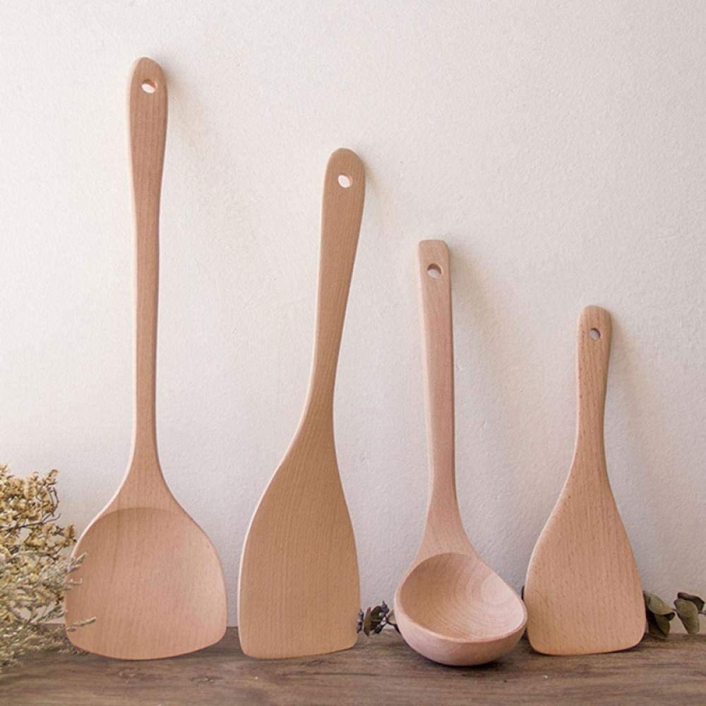 Wooden Spatula Set - 5-Piece Non-Stick Kitchen Utensils for Cooking, Baking & Serving | Eco-Friendly Wood Spoons & Scrapers | Perfect for Pancakes, Eggs, Stir-Fry & More