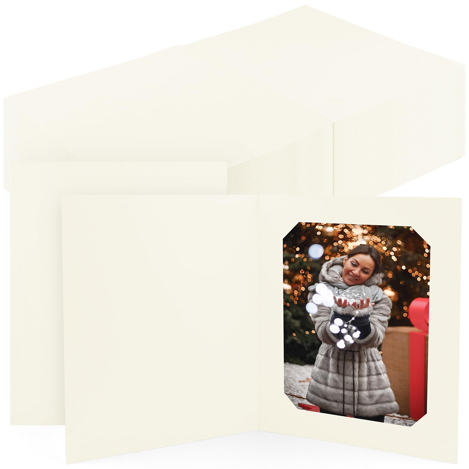 Golden State Art 50-Pack 6x8 or 8x10 Photo Folders - Ivory Cardboard Picture Frame & Paper Frame Cards for Greetings & Invitations - Perfect for Graduation, Christmas, Wedding & Special Events - Display Memories in Style
