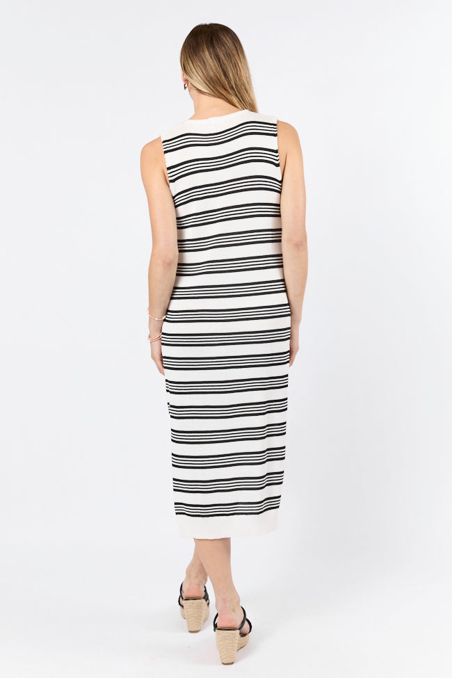 Endless Coastline Black and Ivory Striped Knit Sweater Dress for Women - Cozy Winter Fashion, Casual Outfit & Holiday Style