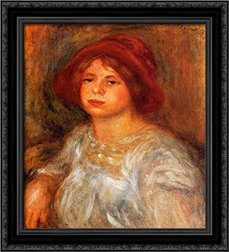 Pierre Auguste Renoir 'Young Girl Wearing A Red Hat' 20x22 Inch Black Ornate Wood Framed Canvas Art Print - Classic Impressionist Wall Decor for Living Room, Bedroom & Office