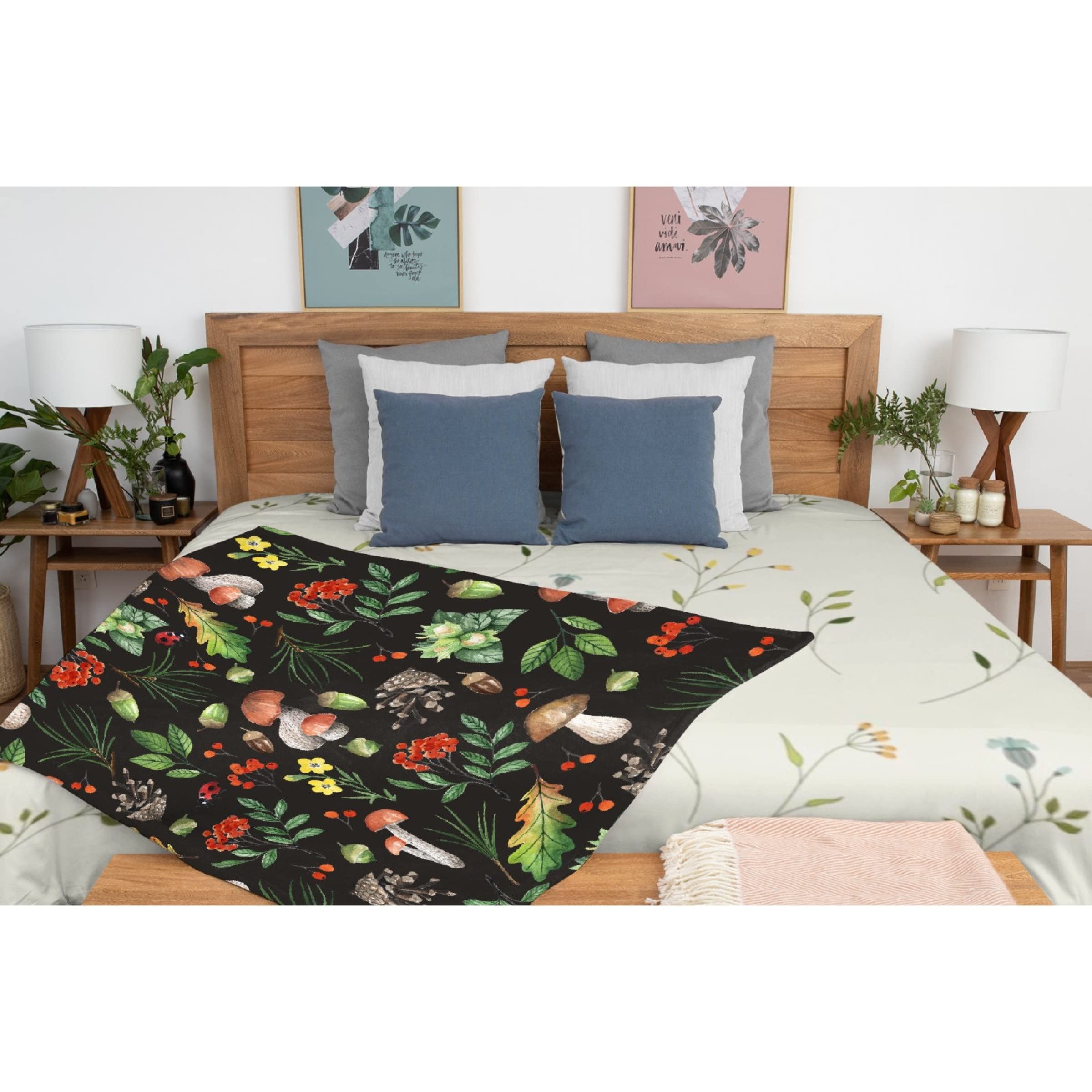 **Dark Wild Forest Mushrooms Flannel Blanket - Super Soft & Warm 80x60 Inch - Avalokitesvara Cozy Throw for Bed, Couch, Sofa - Perfect for Adults, Winter Nights & Home Decor**