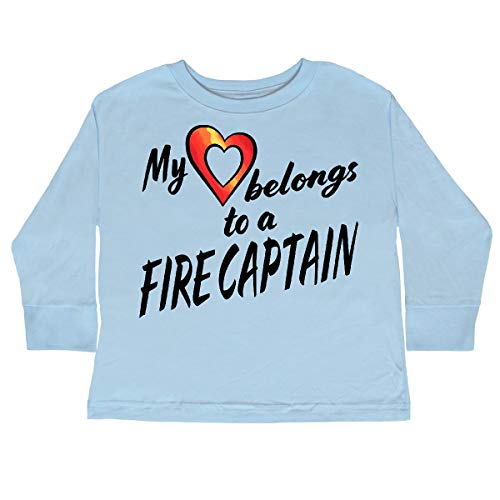 Fire Captain Dad T-Shirt - My Heart Belongs to a Firefighter with Toddler Graphic Long Sleeve Shirt for Family Outings & Daddy-Daughter Days