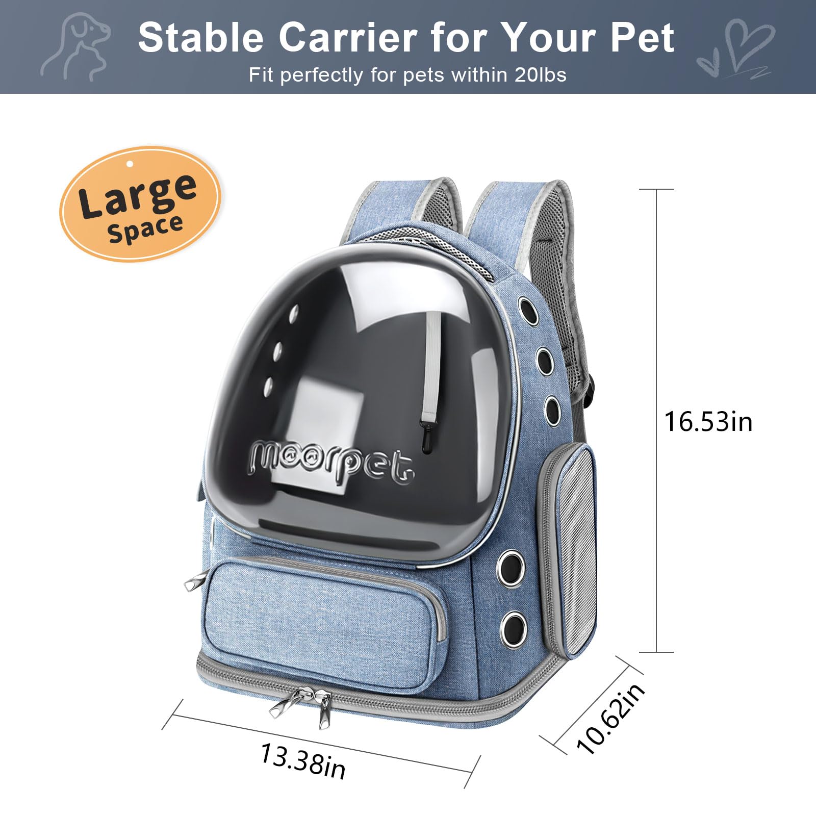 **Breathable Cat Backpack Carrier - Large Space Bubble Pet Travel Backpack for Cats & Small Dogs (Up to 20 lbs) | Airline Approved, Foldable & Transparent Design | Perfect for Travel, Hiking & Outdoor Adventures (Blue)**