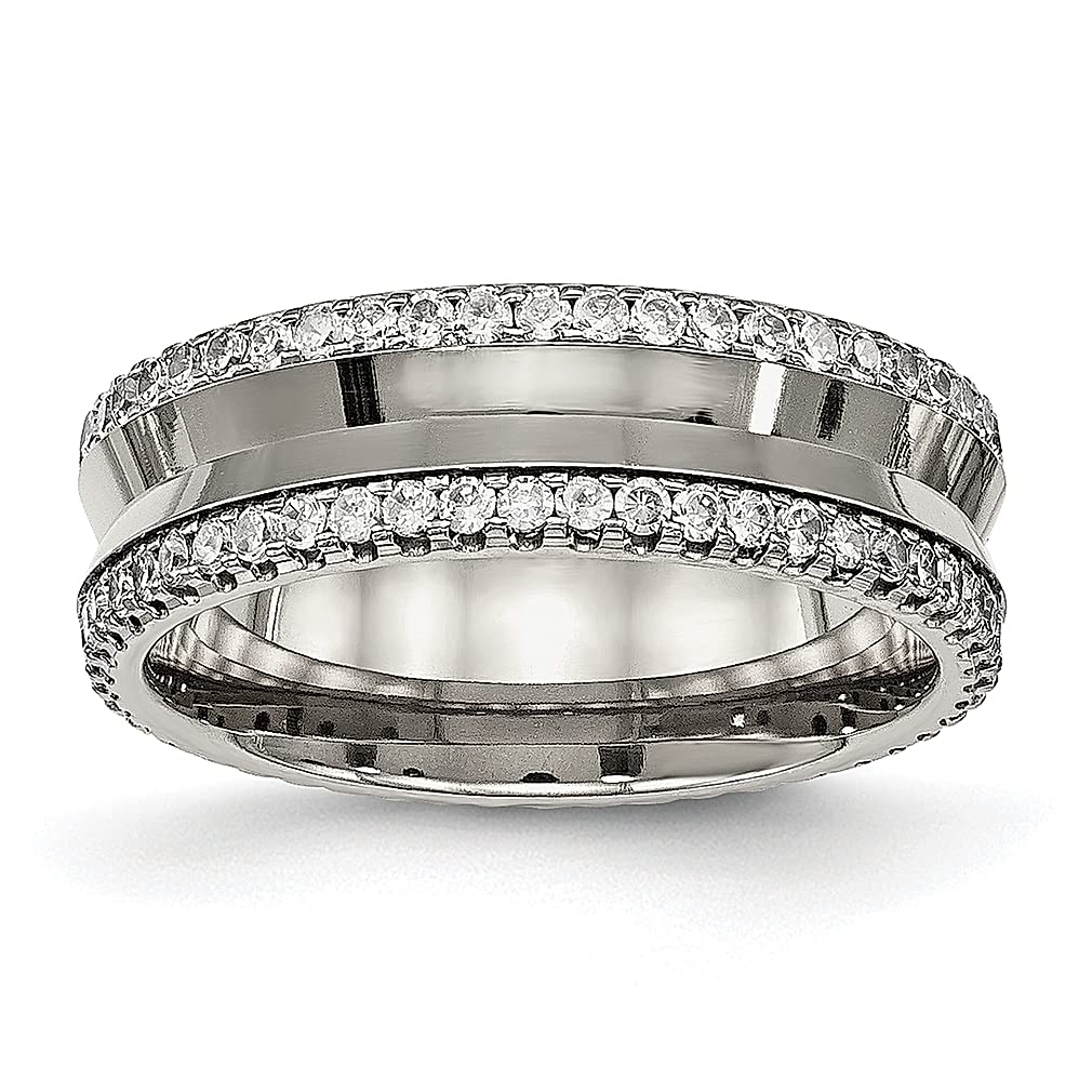 ICE CARATS Titanium Cubic Zirconia 6.5mm Concave Wedding Band Ring - Elegant Women's Fashion Jewelry for Brides, Anniversary & Valentine's Day Gifts - Perfect for Weddings, Date Nights & Special Occasions