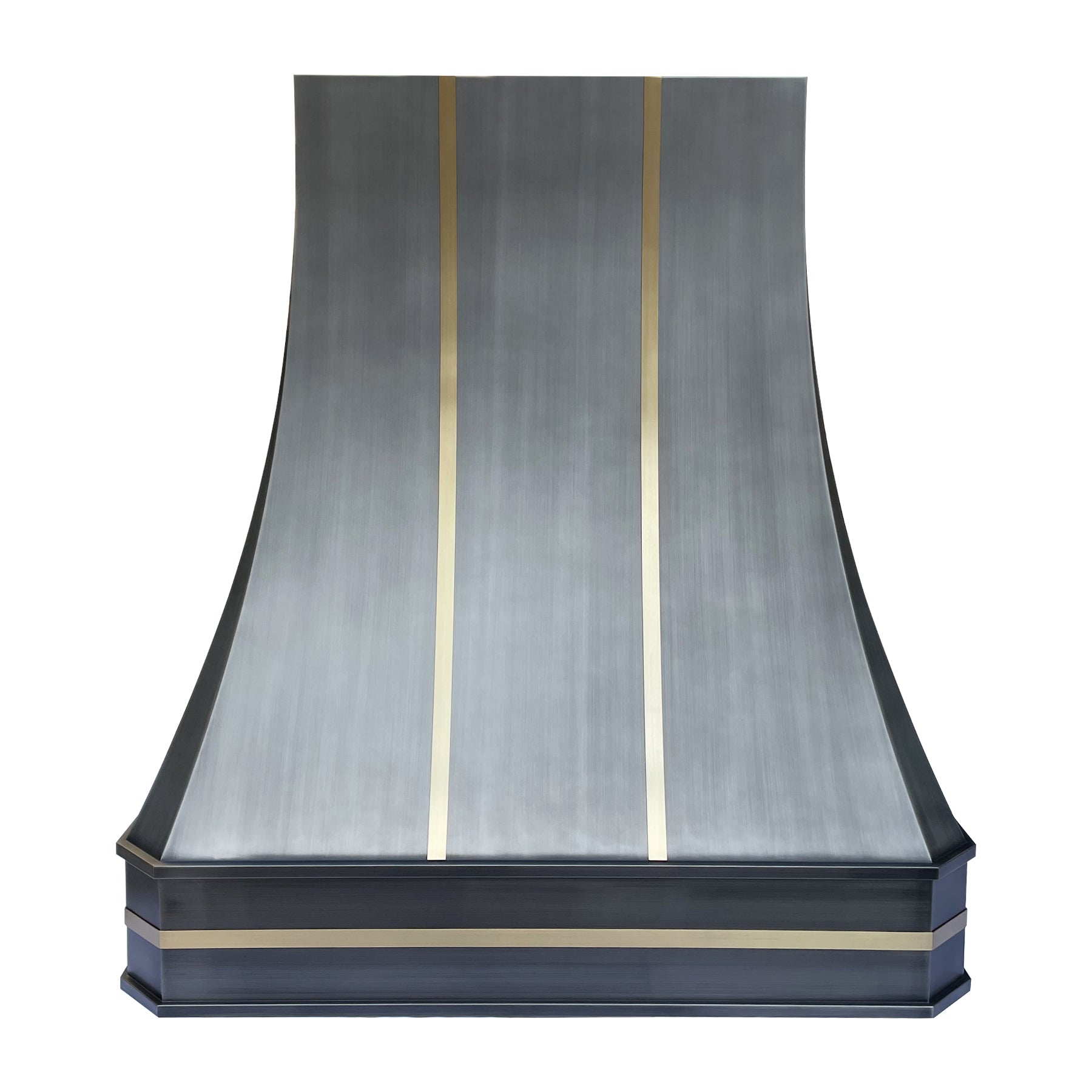 Premium RHM Sweep Stainless Steel Custom Range Hood with Brass Bands - Modern Kitchen Ventilation for Heather - Perfect for Home Chefs & Open Concept Kitchens