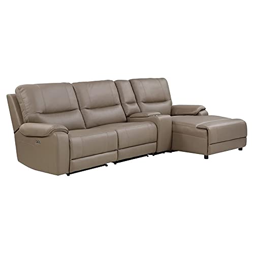 Pemberly Row 4-Piece Right Chaise Modular Power Reclining Sectional Sofa in Rich Brown Leather - Perfect for Living Room, Home Theater & Family Gatherings