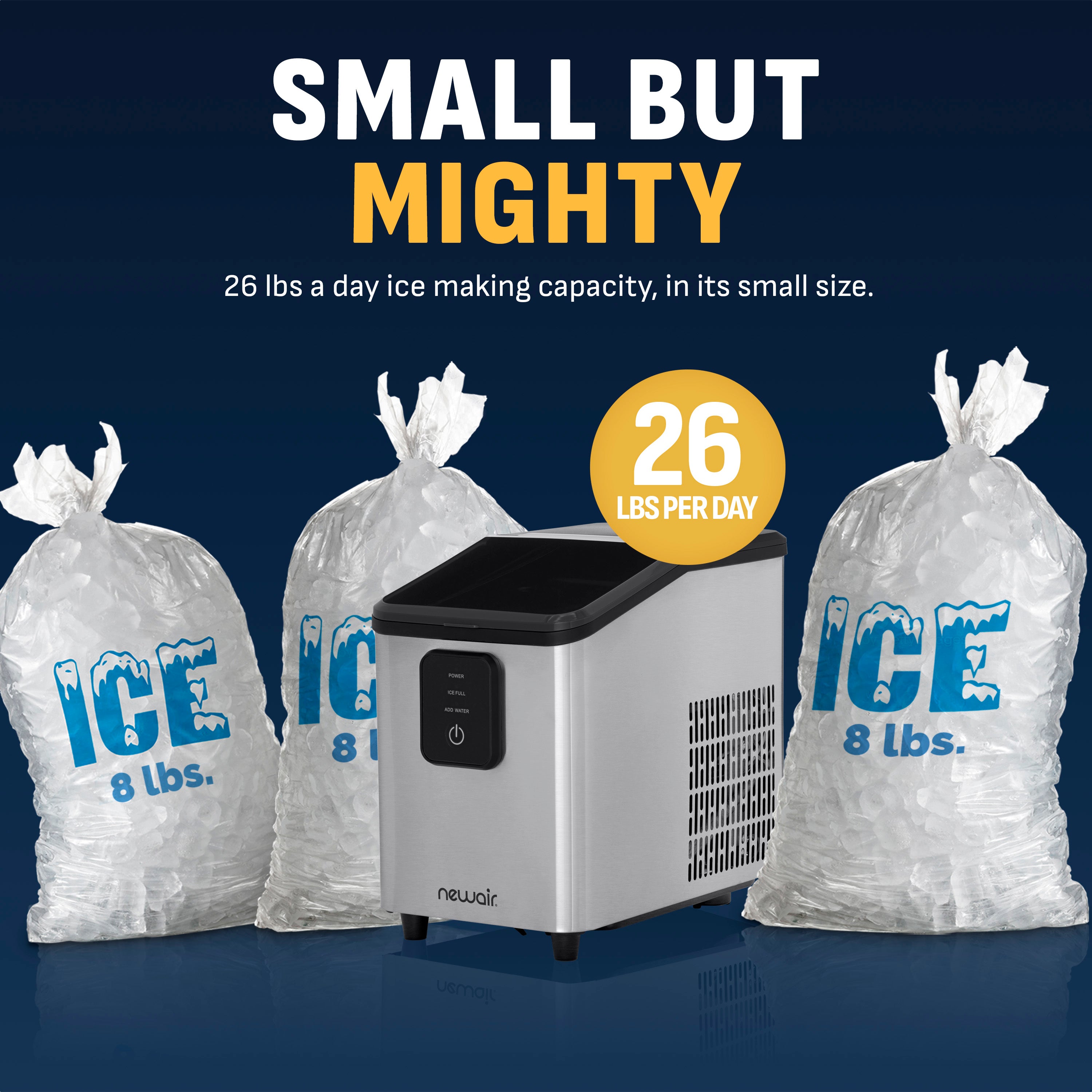 Newair® Stainless Steel Mini Countertop Bullet Ice Maker - 26lbs/Day Ice Production for Cocktails, Beverages & Home Bars