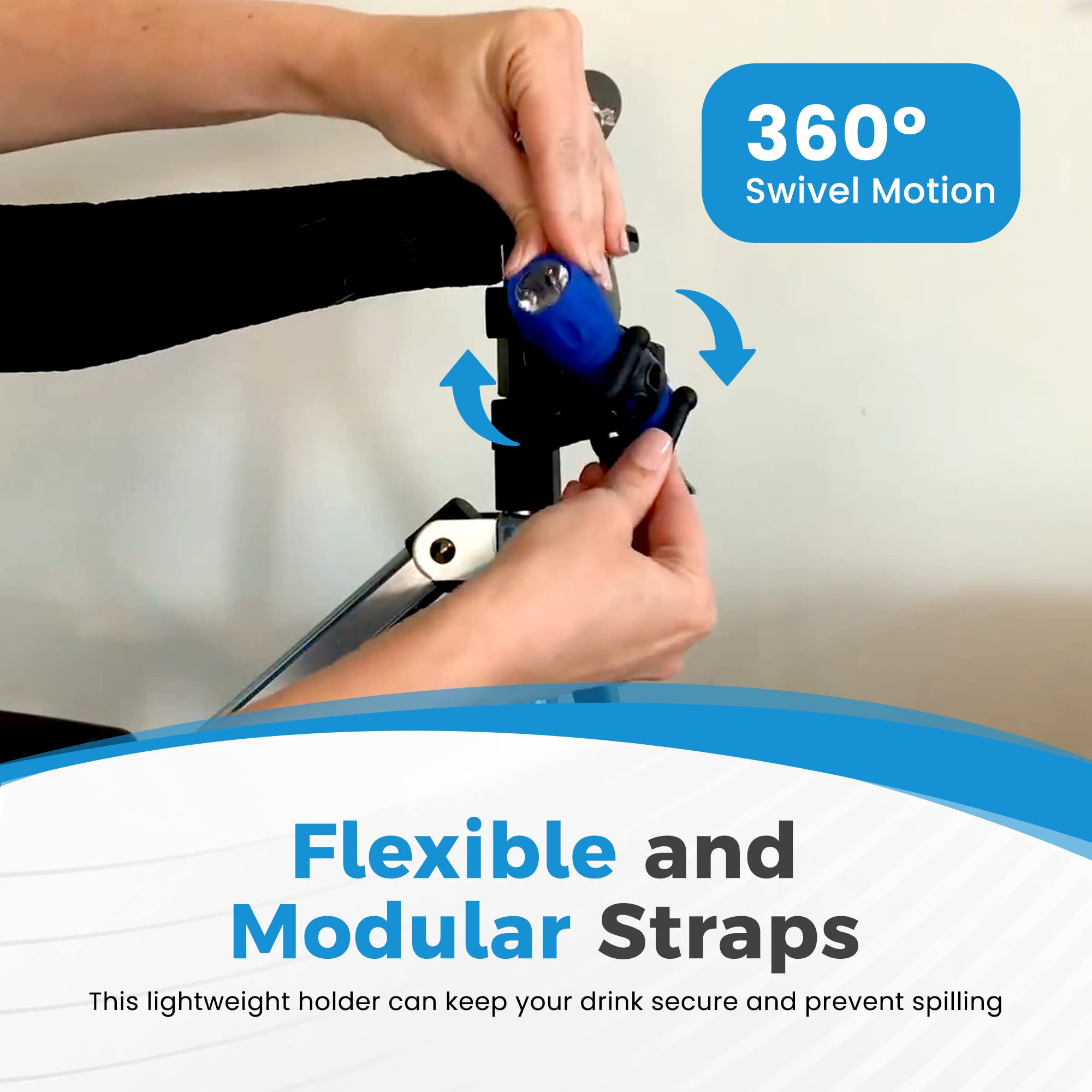**Mobility Combo Pack - Adjustable Hook, Phone & Cup Holder for Walkers, Wheelchairs & Strollers - Easy Install Stretch Strap Fits 2