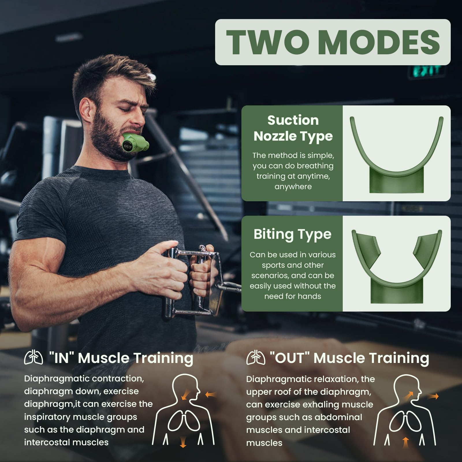Adjustable Portable Breathing Exercise Trainer for Fitness, Sports & Daily Use - Easy to Clean Green Device for Lung Capacity Training & Stress Relief