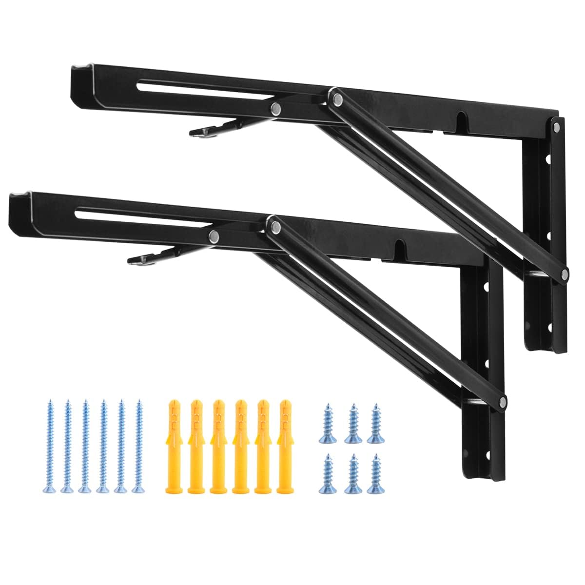 LIMBANI BROTHERS 20 Inch Heavy Duty Folding Shelf Brackets - 330lb Max Load Collapsible L Bracket for Workbench, DIY Folding Table Hinge - Pack of 2 Black Metal Brackets - Perfect for Garage Shelving, Wall Mounted Desks & Space-Saving Storage Solutions