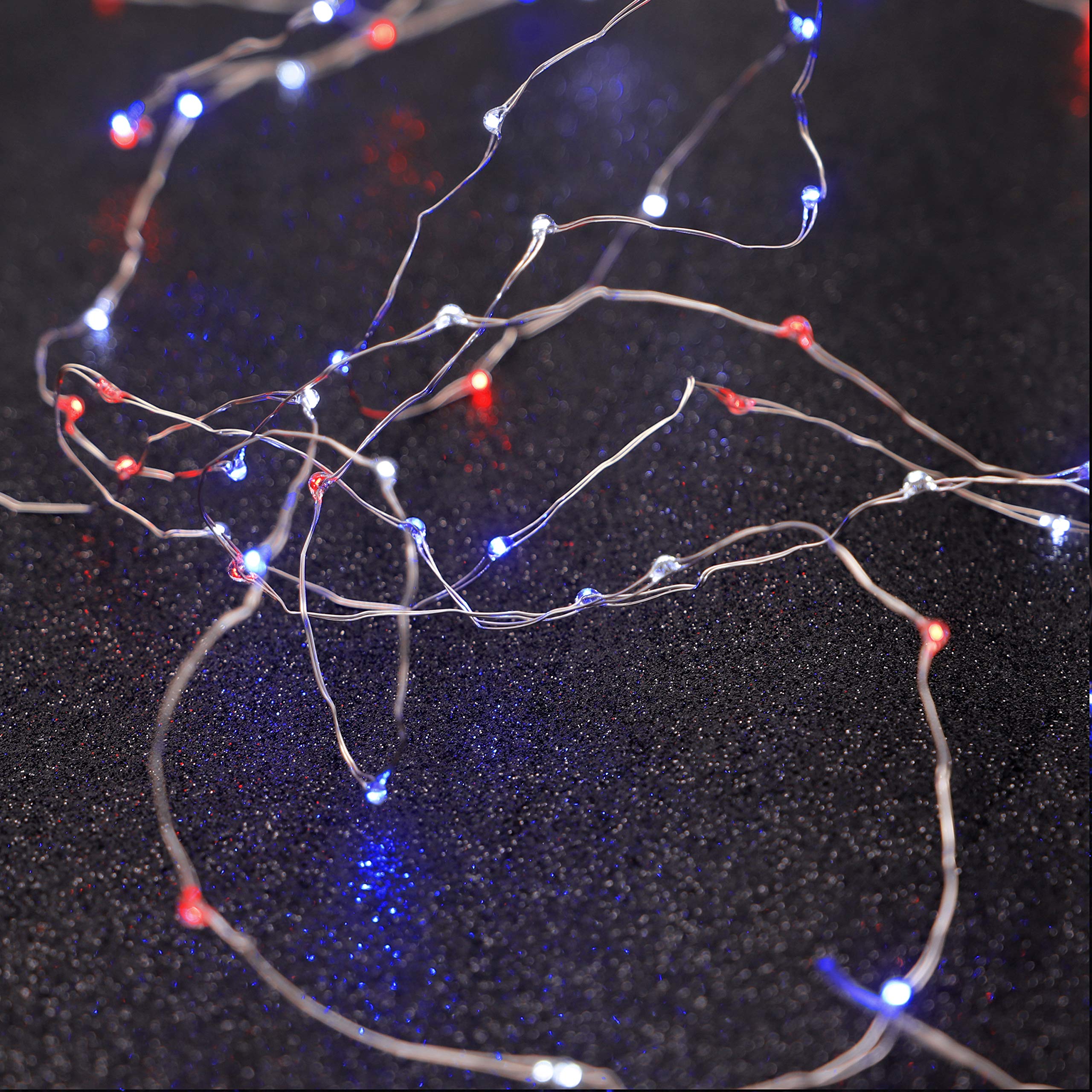10FT Patriotic Independence String Lights with 40 LEDs - Battery Powered & Timer Remote for Outdoor, Garden, Party, and Holiday Decorations (Rice Lights)