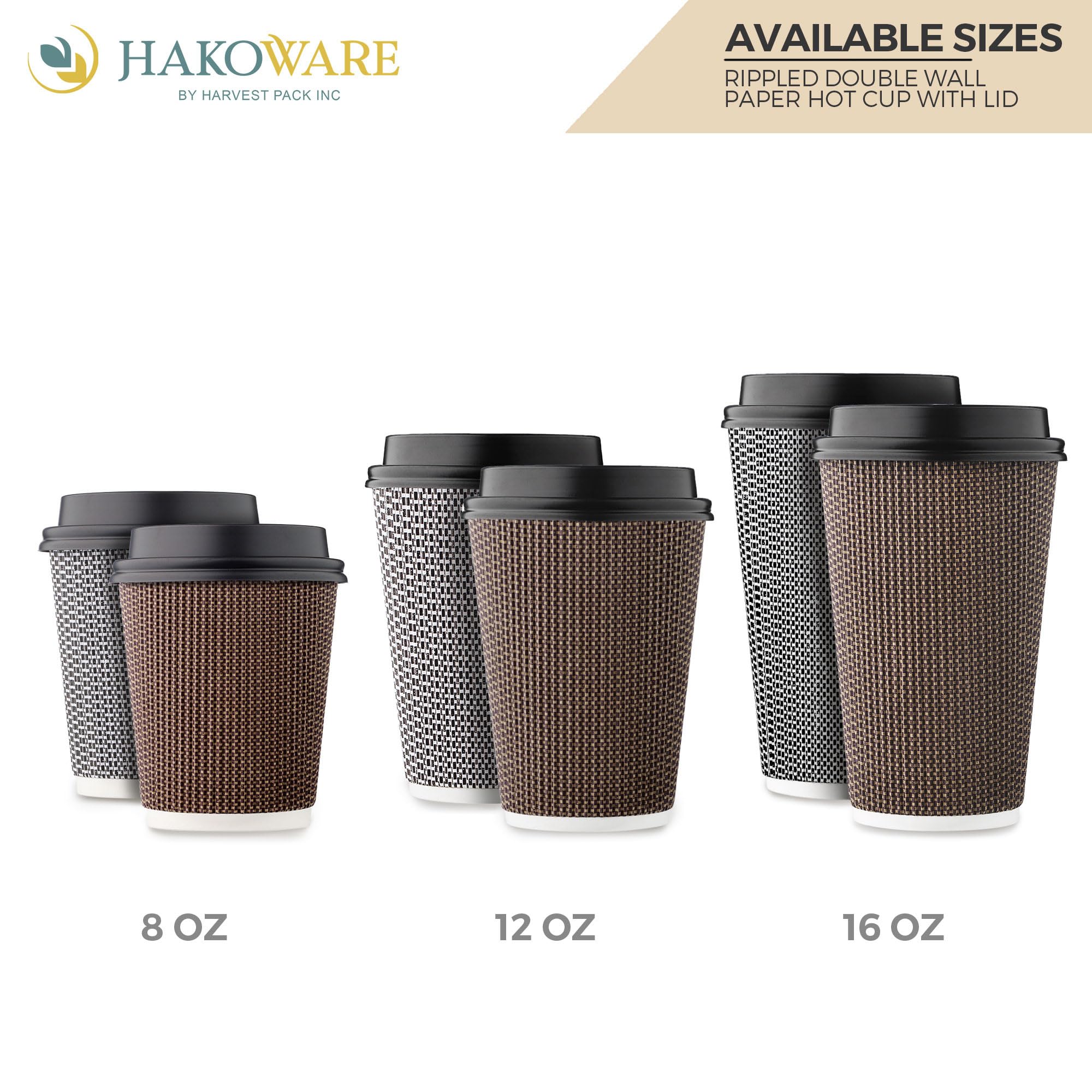[340 SET] 16 oz Disposable Coffee Cups with Lids - Insulated Double-Walled Paper Cups, Black & White Geometric Design for Hot Beverages - Perfect for Coffee, Tea, Hot Chocolate - Ideal for Cafes, Offices, and Takeout Services