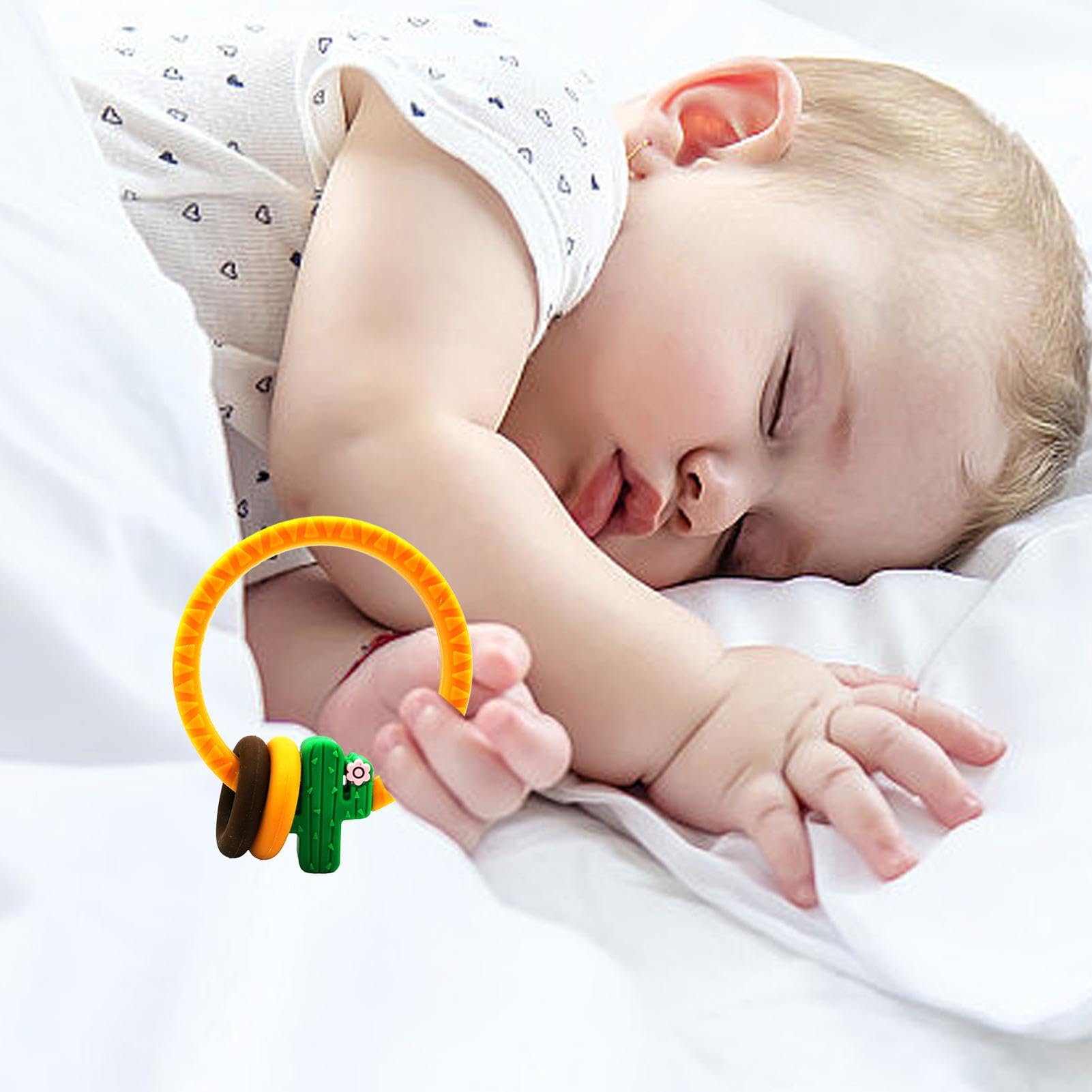 Best Baby Teether Toys - Interactive Chew Teething Toys for Infants | Silicone Sensory Teething Bracelet with Soft Pumpkin & Cactus Design | Dishwasher Safe for Easy Cleaning - Perfect for Soothing Sore Gums at Home or On-the-Go