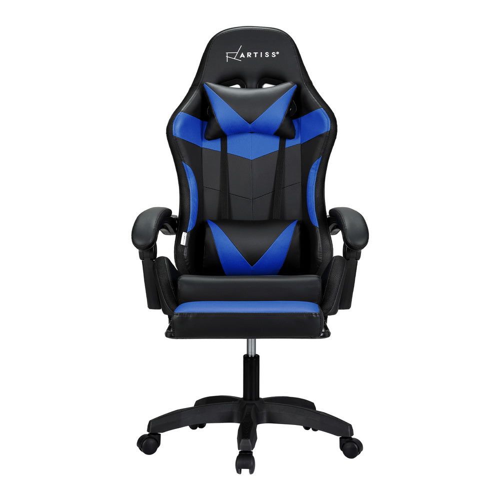Artiss Ergonomic Gaming Chair with 6-Point Massage, Adjustable LED Footrest - Blue - Perfect for Office, Gaming & Home Relaxation