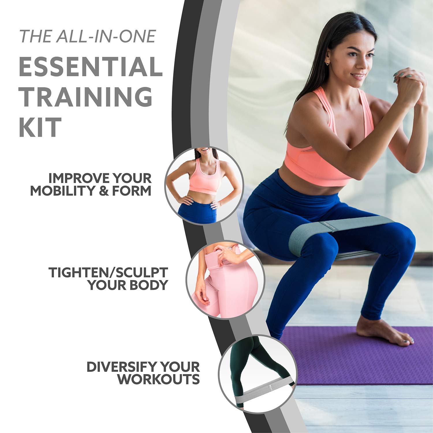 3DActive Fabric Resistance Bands for Legs & Butt Workouts - Non-Slip Hip Band Set for Home & Gym Training - Includes Exercise Guide & Carry Bag - Perfect for Toning, Strength Training & Physical Therapy