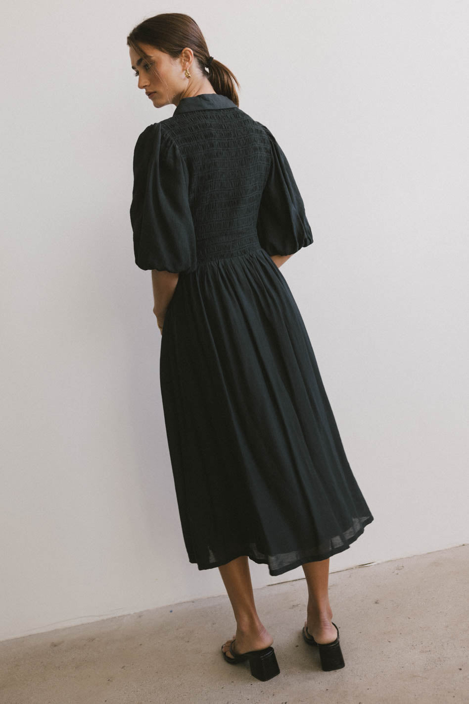 Belen Midi Dress in Dark Teal - Women's Flowy Summer Dress with V-Neck & Short Sleeves - Perfect for Beach Vacations, Date Nights & Casual Outings