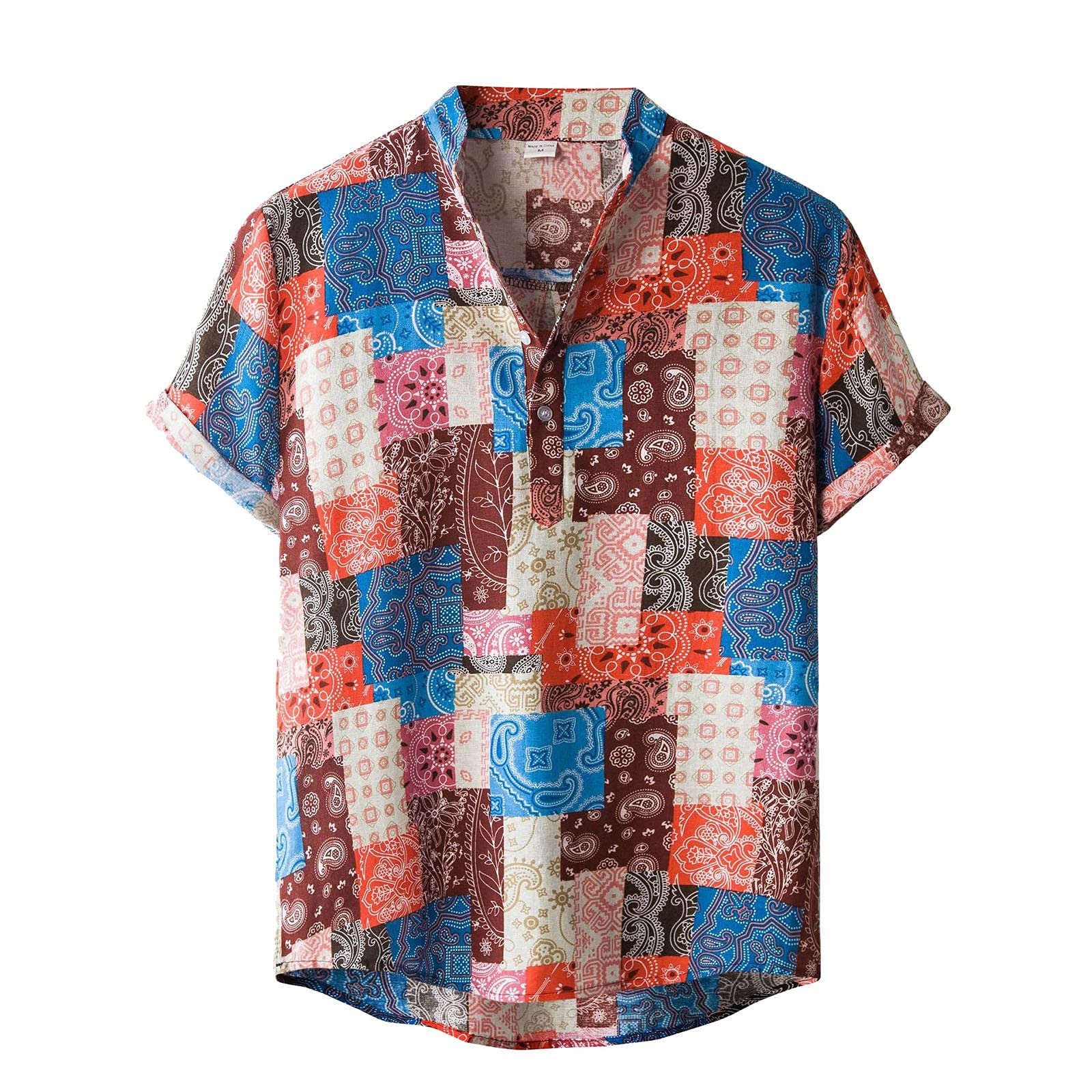 Men's Short Sleeve Cotton Linen Shirt - Summer Casual Printed Blouse for Men | Trendy Fashion Top for Beach, Vacation & Everyday Wear