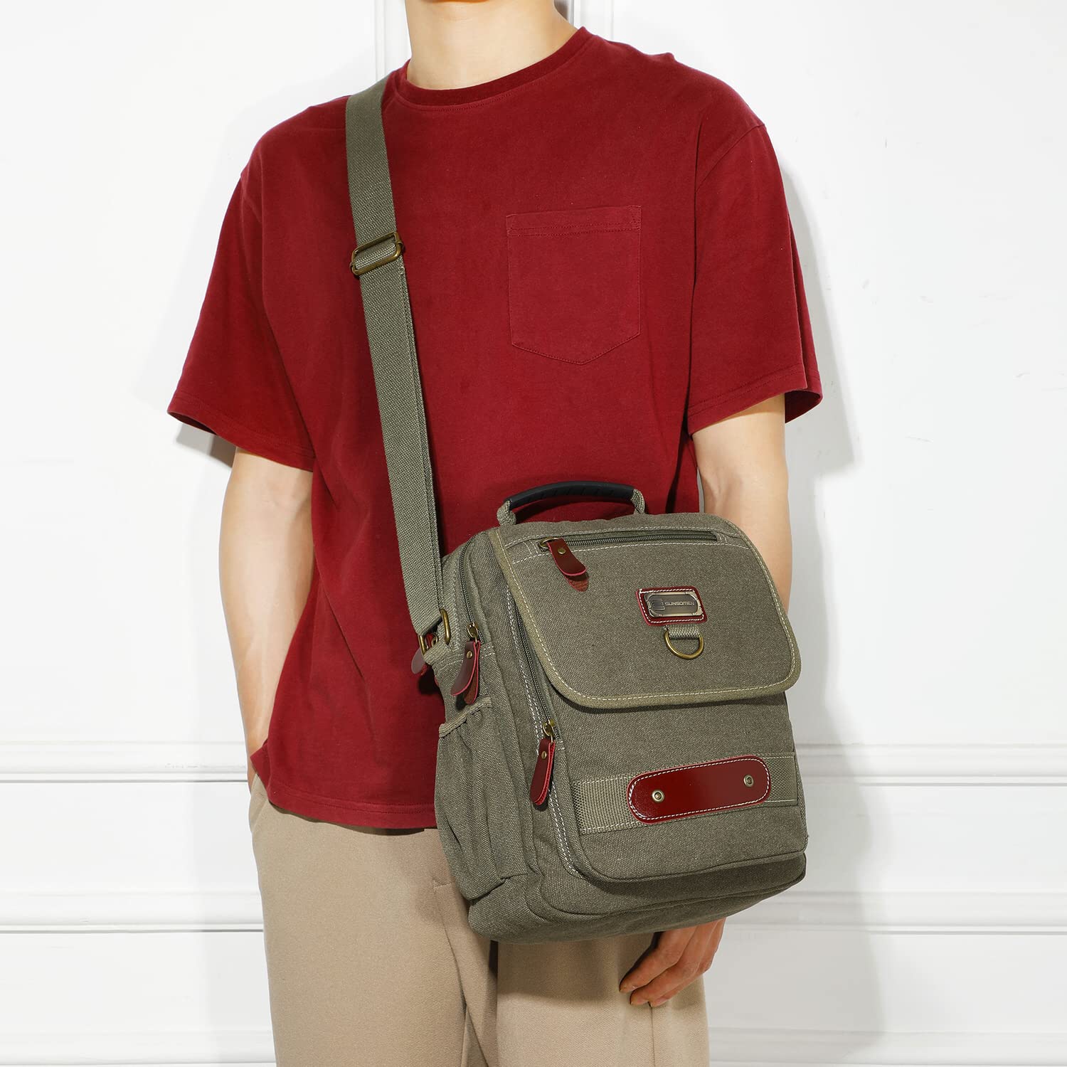 Men's Small Canvas Messenger Bag - Crossbody Shoulder Purse with Water Bottle Pocket (12 Inch) - Perfect for Work, Travel & Daily Commute