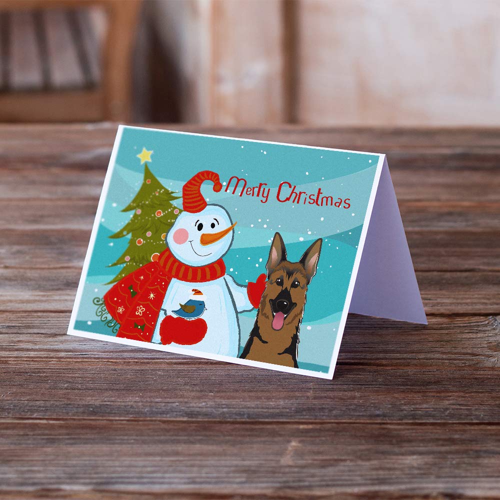 Snowman with German Shepherd Blank Greeting Cards - Pack of 8 A7 Size (5x7) Note Cards with Envelopes | Whimsical Holiday Cards for Christmas, Birthday, Thank You Notes & Special Occasions