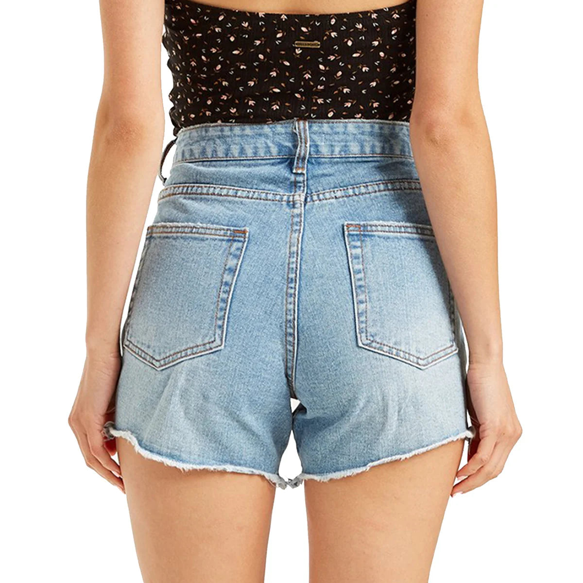 Billabong How Bout That Women's Denim Shorts - Blue Distressed High Waisted Summer Shorts for Casual Wear & Beach Outings