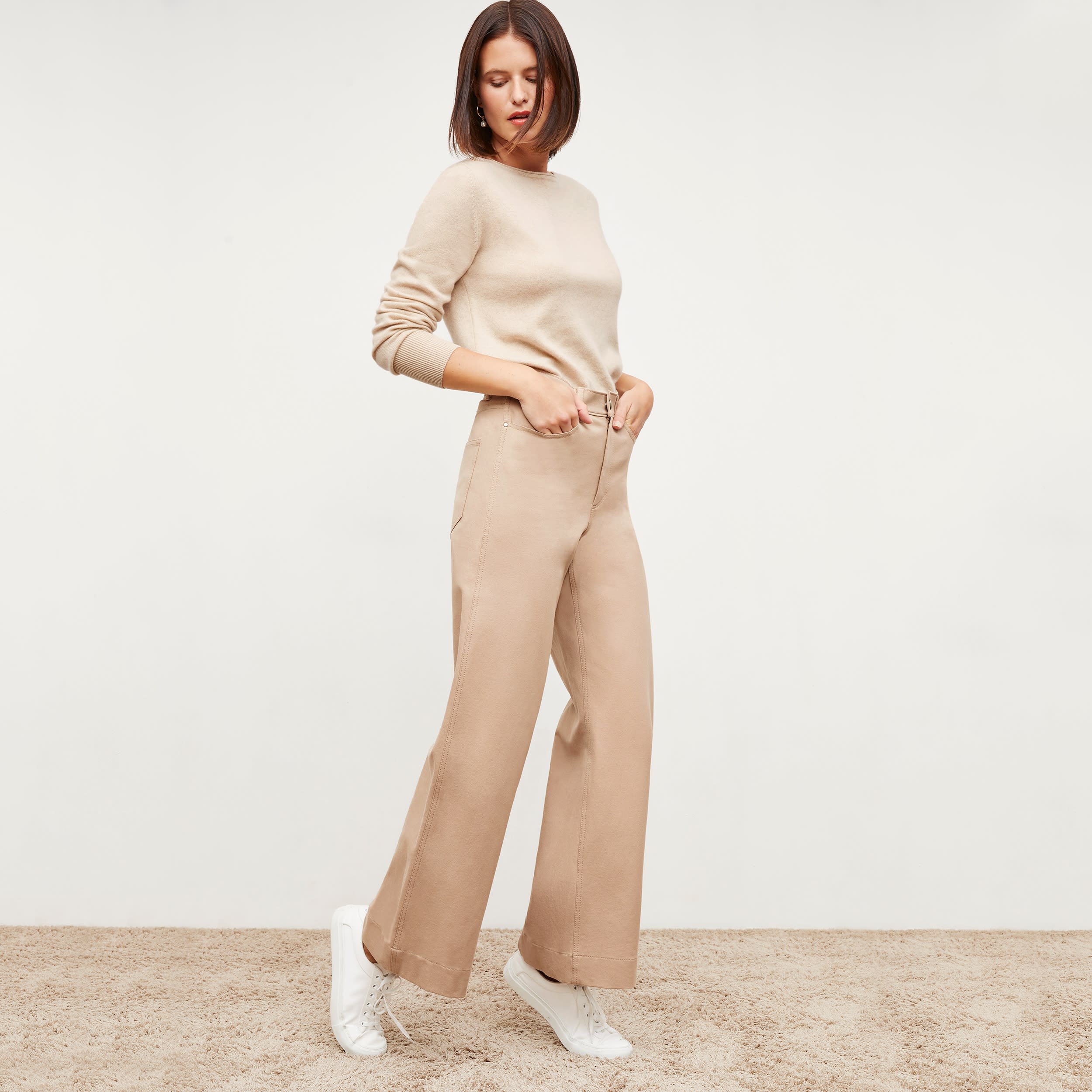 Milo Wide Leg Eco-Friendly Jeans for Women - Better Than Denim, Comfortable High Waist Stretch Pants (Fawn Color) - Perfect for Casual Wear, Office Outfits & Weekend Brunch