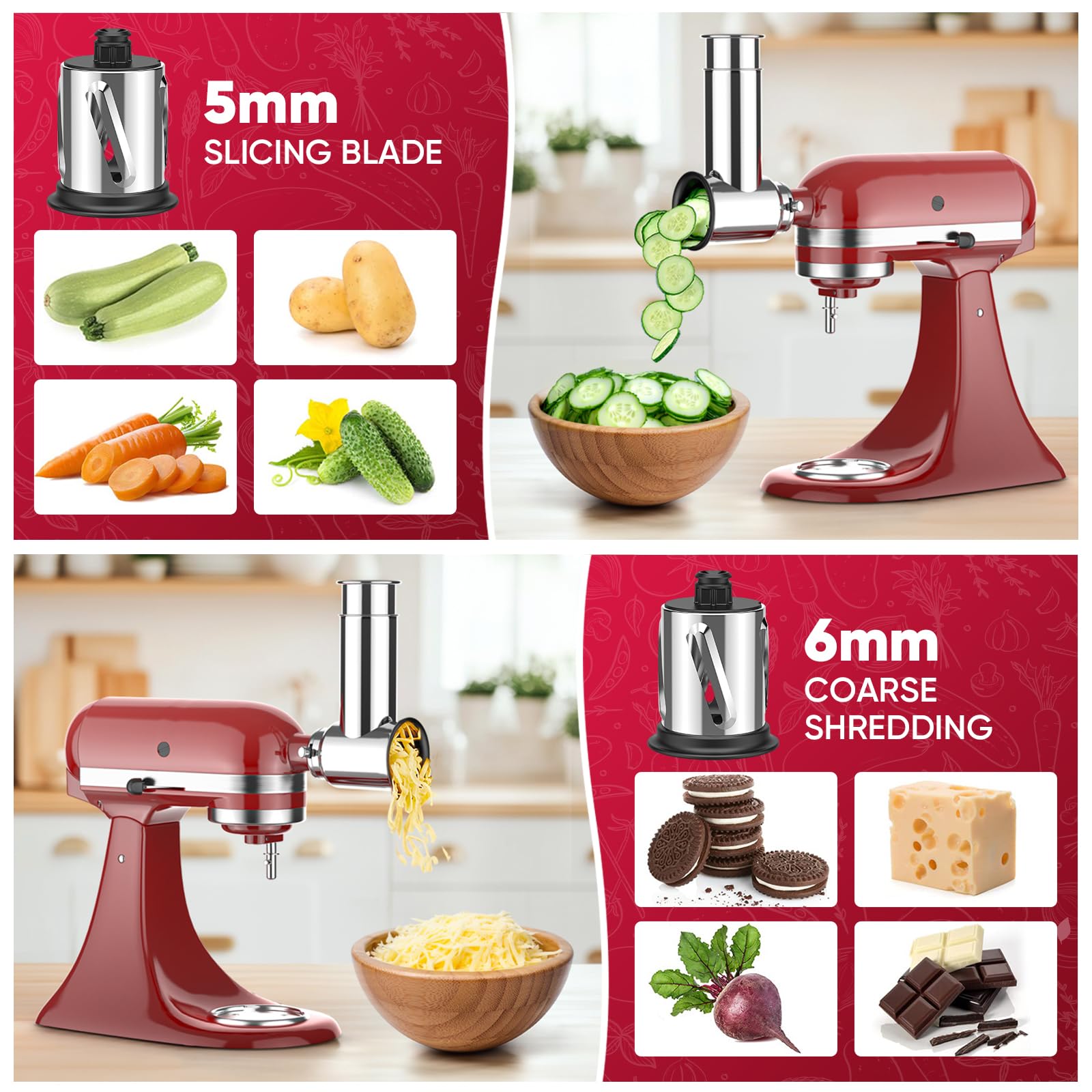 Premium Stainless Steel Slicer & Shredder Attachment for KitchenAid Stand Mixer - Vegetable Cutter, Salad Maker, Cheese Grater & Food Processor - Perfect for Meal Prep, Healthy Salads & Quick Cooking