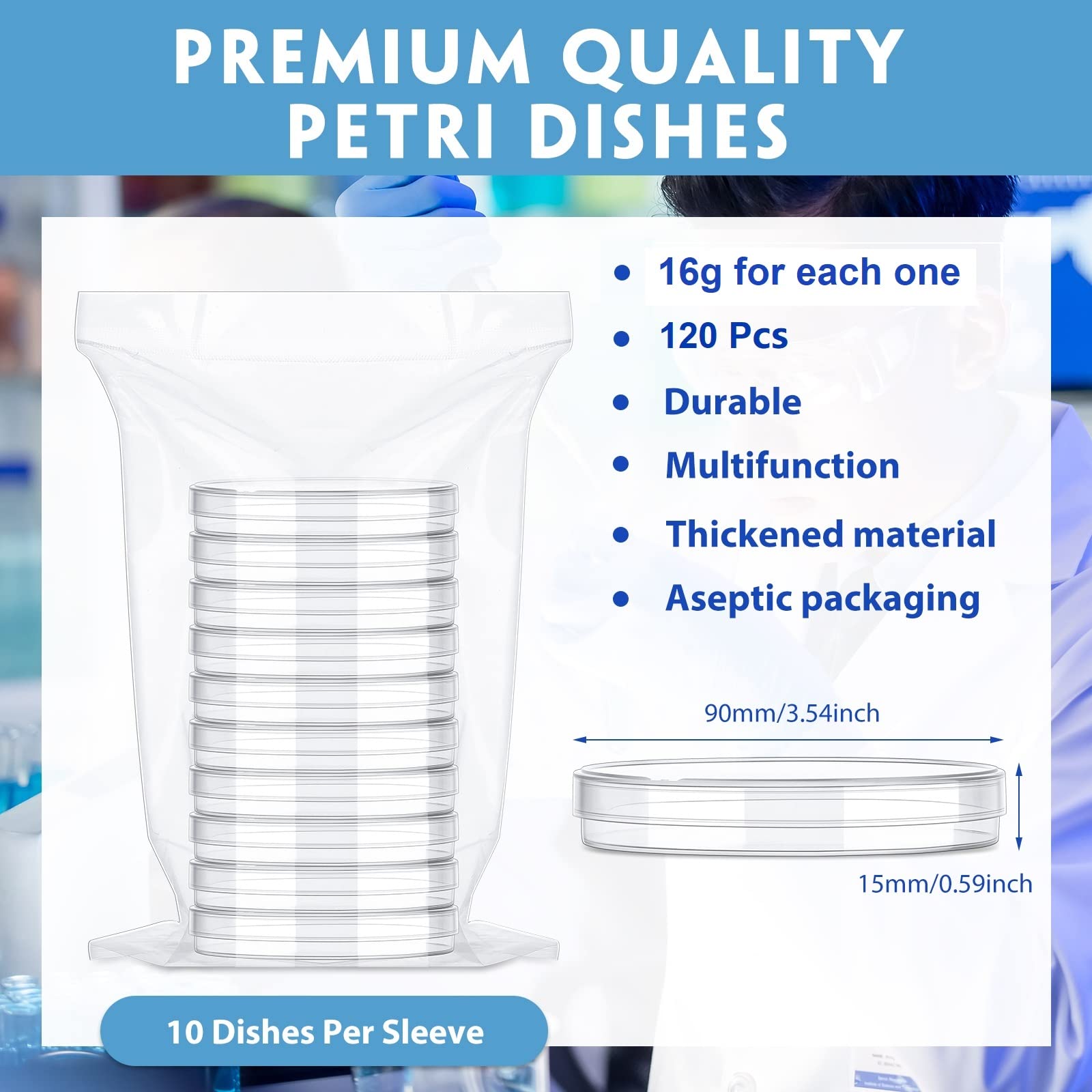 Fabbay 120 Pack Sterile Plastic Petri Dishes with Lids - 90 x 15 mm Deep Clear Lab Petri Dishes for Cell Culture, School Science Projects & Lab Experiments | Perfect for Biology Labs, Classroom STEM Activities & Science Party Decorations