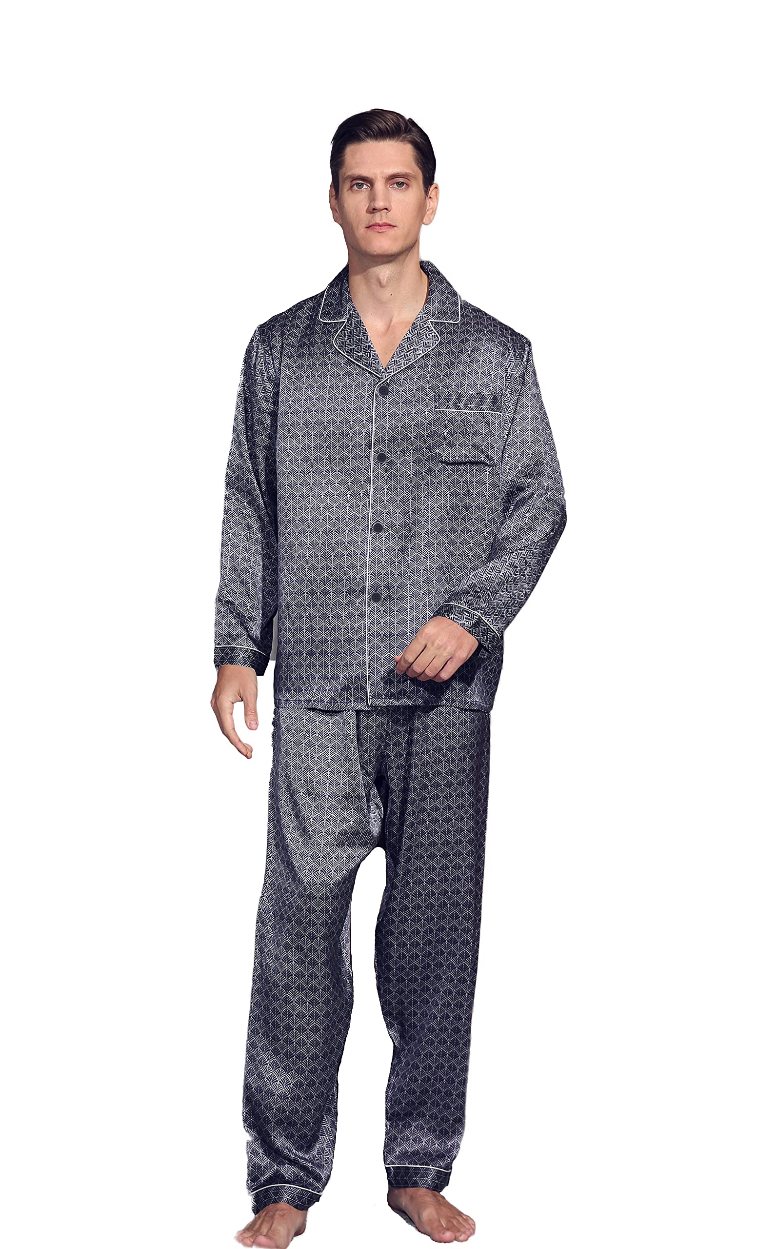 Alexander Mulberry Silk Men's Pajamas Set - Long Sleeve Sleepwear for Comfortable Nightwear & Lounge Wear - Perfect for Relaxing at Home, Travel & Gift Giving
