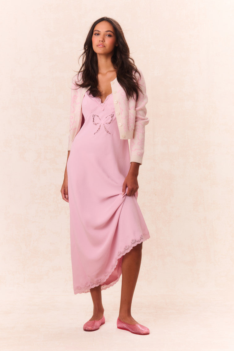 Elegant Manuela Bow Slip Maxi Dress for Women - Flowy Long Formal Evening Gown for Weddings, Parties & Special Occasions