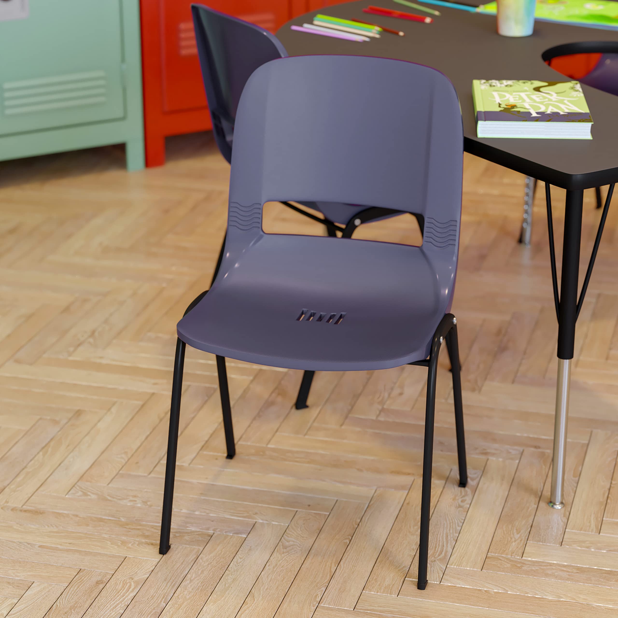 EMMA + OLIVER Apis Heavy Duty Stack Chair - Navy Blue Ergonomic Office Chair with Comfortable Seat & Back Support - Powder Coated Metal Frame - Stackable Up to 15 High - 661 lbs Weight Capacity - Perfect for Conference Rooms, Classrooms, and Event Spaces