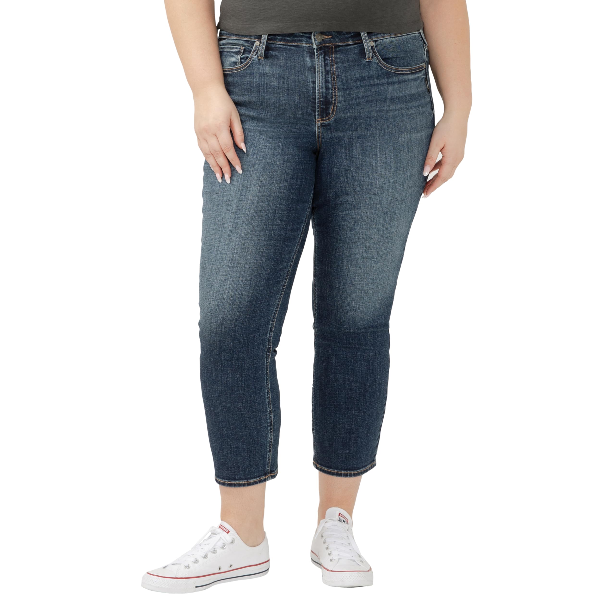 Silver Jeans Co. Women's Plus Size Most Wanted Mid Rise Straight Leg Jeans - Comfortable Stretch Denim Pants for Casual Wear, Work & Everyday Outfits
