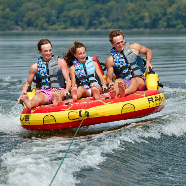 Rave Sports Epic 3 Rider Towable Tube - Heavy Duty Inflatable Water Tube for Boating, Lakes & Beach Fun - Perfect for Family & Friends Water Sports Activities