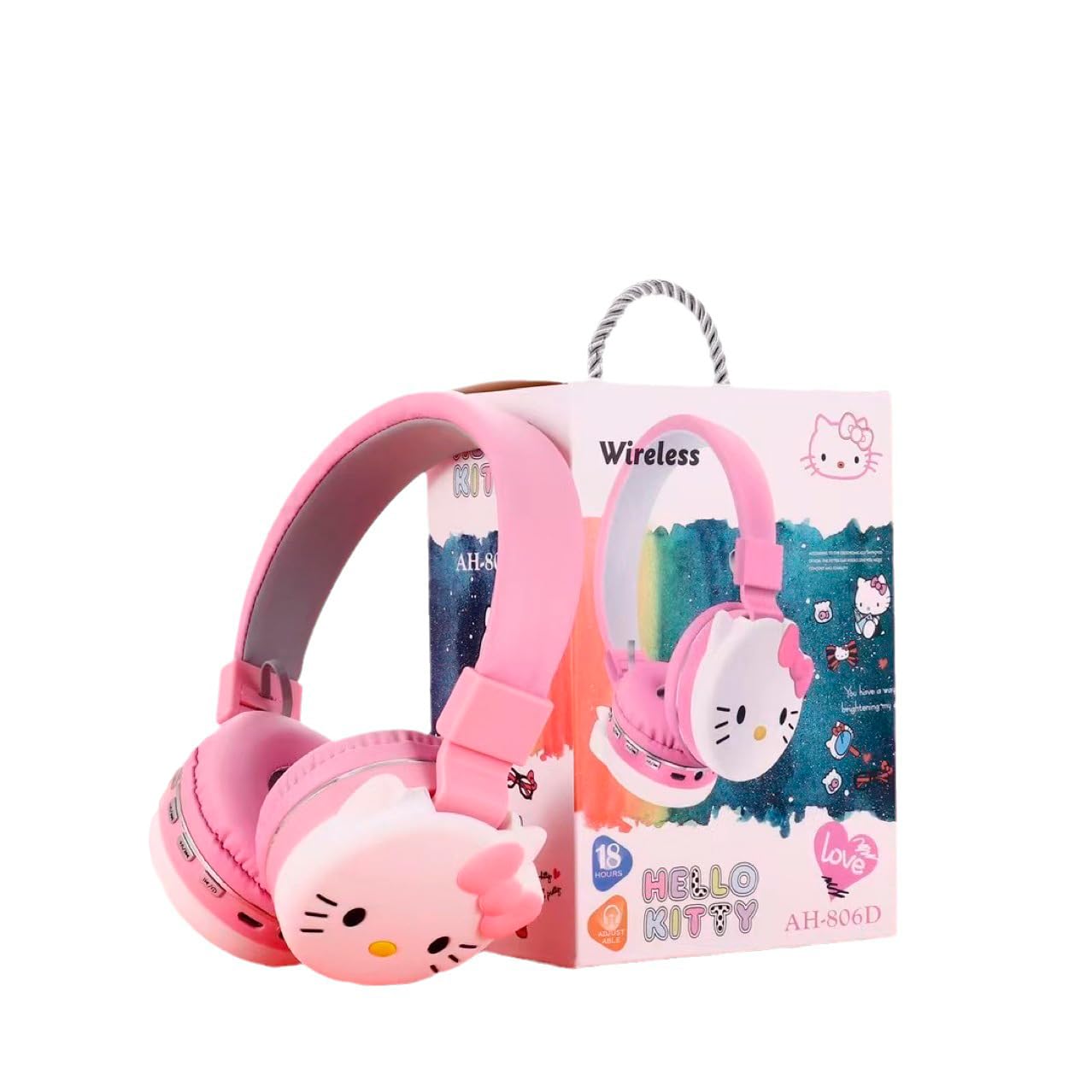 Wireless Bluetooth Headphones for Kids - Cute Noise Cancelling Headset with Mic for Boys & Girls (Hello Kitty, Pink) - Perfect for Online Classes, Travel & Gaming