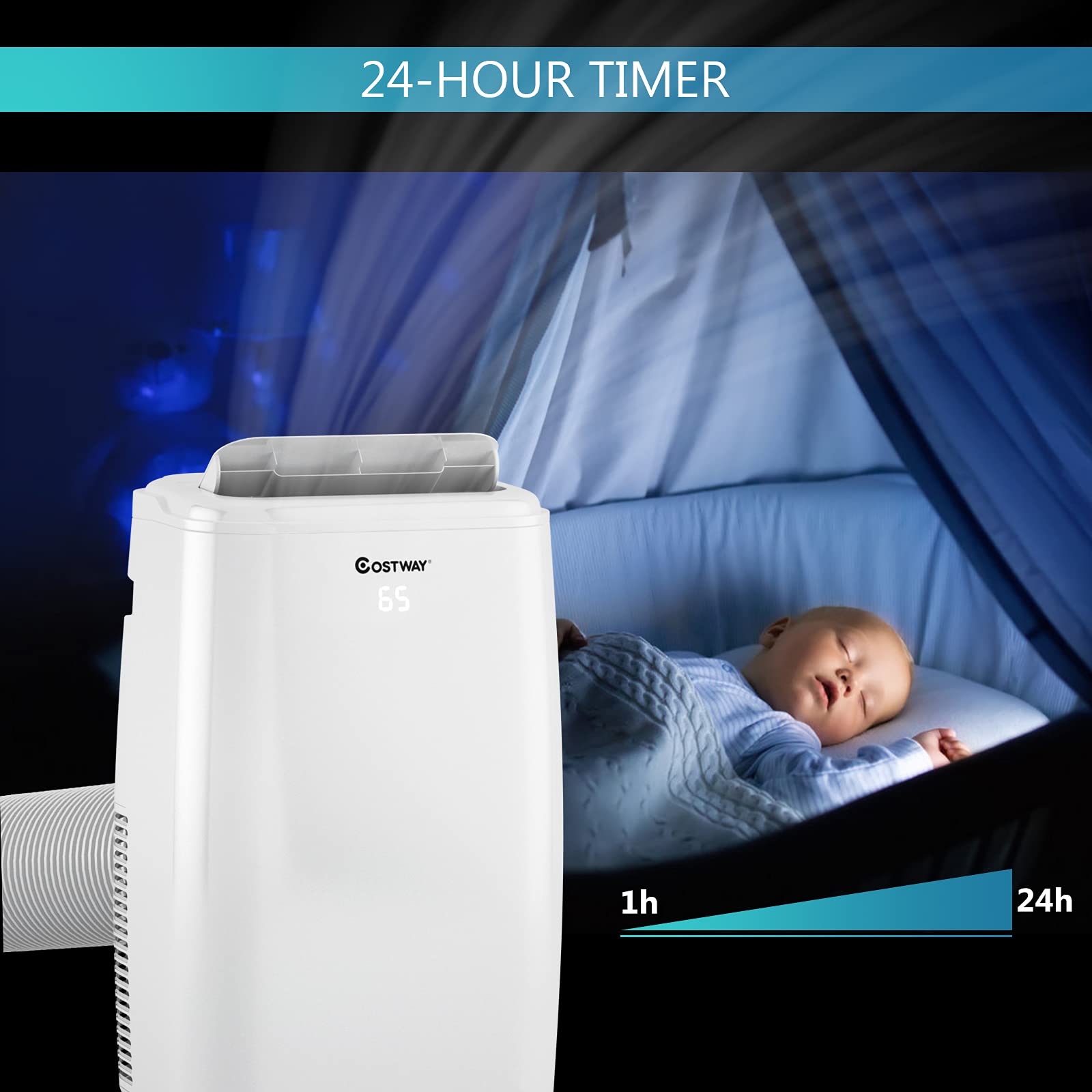 COSTWAY 10,000 BTU Portable Air Conditioner - Cools Rooms Up to 350 Sq.Ft | 3 Cooling Modes, Remote Control, Washable Filter | 3 Fan Speeds & Sleep Mode for Bedroom, Office & Small Apartment Cooling