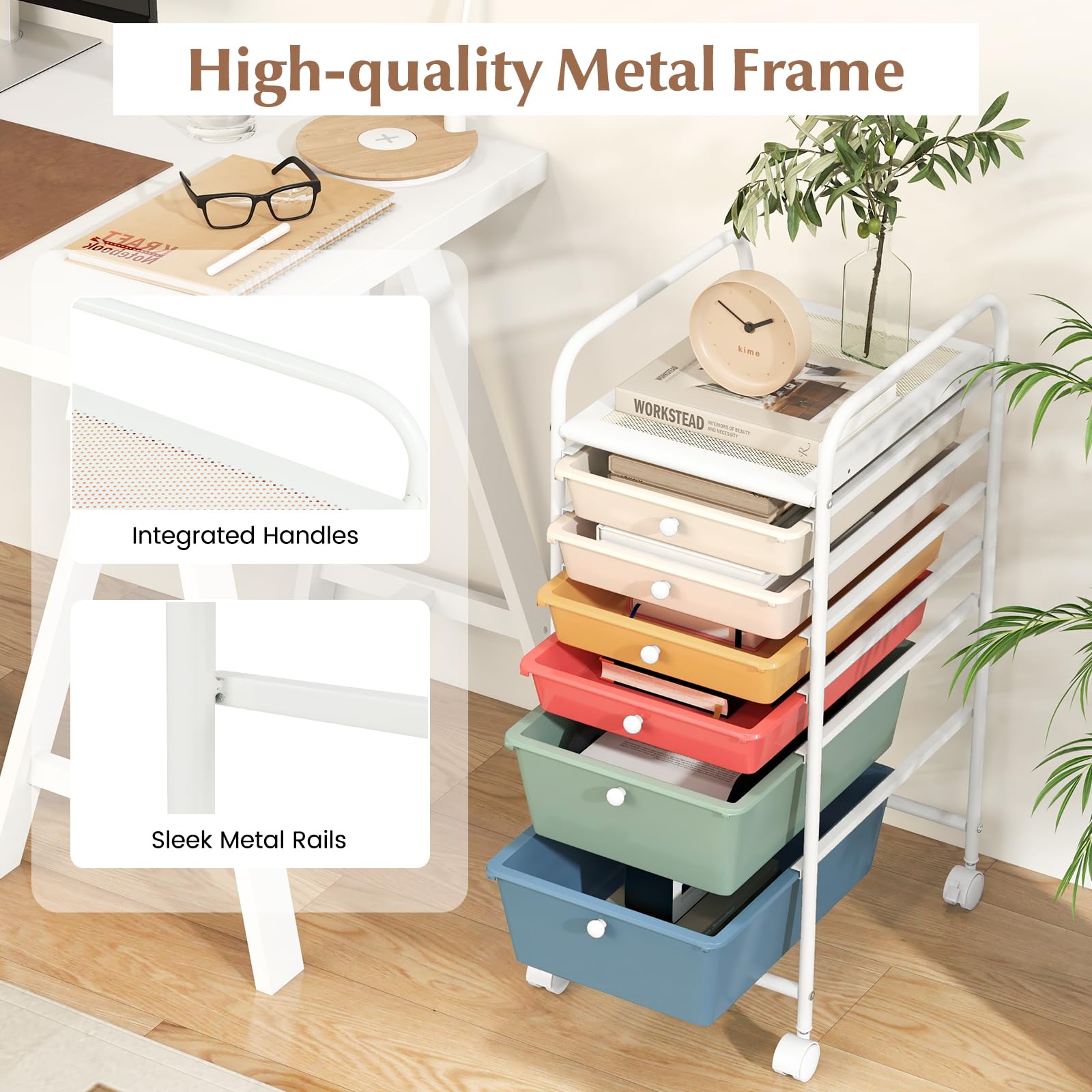 RELAX4LIFE 6-Drawer Rolling Storage Cart with Removable Plastic Bins - Mobile Utility Organizer for Classroom, Office, Craft Room & Home | Rolling Art Supply Cart, School Paper Organizer, Teacher Storage Cart (Macaron) - Perfect for School Projects, Office Supplies & Home Organization